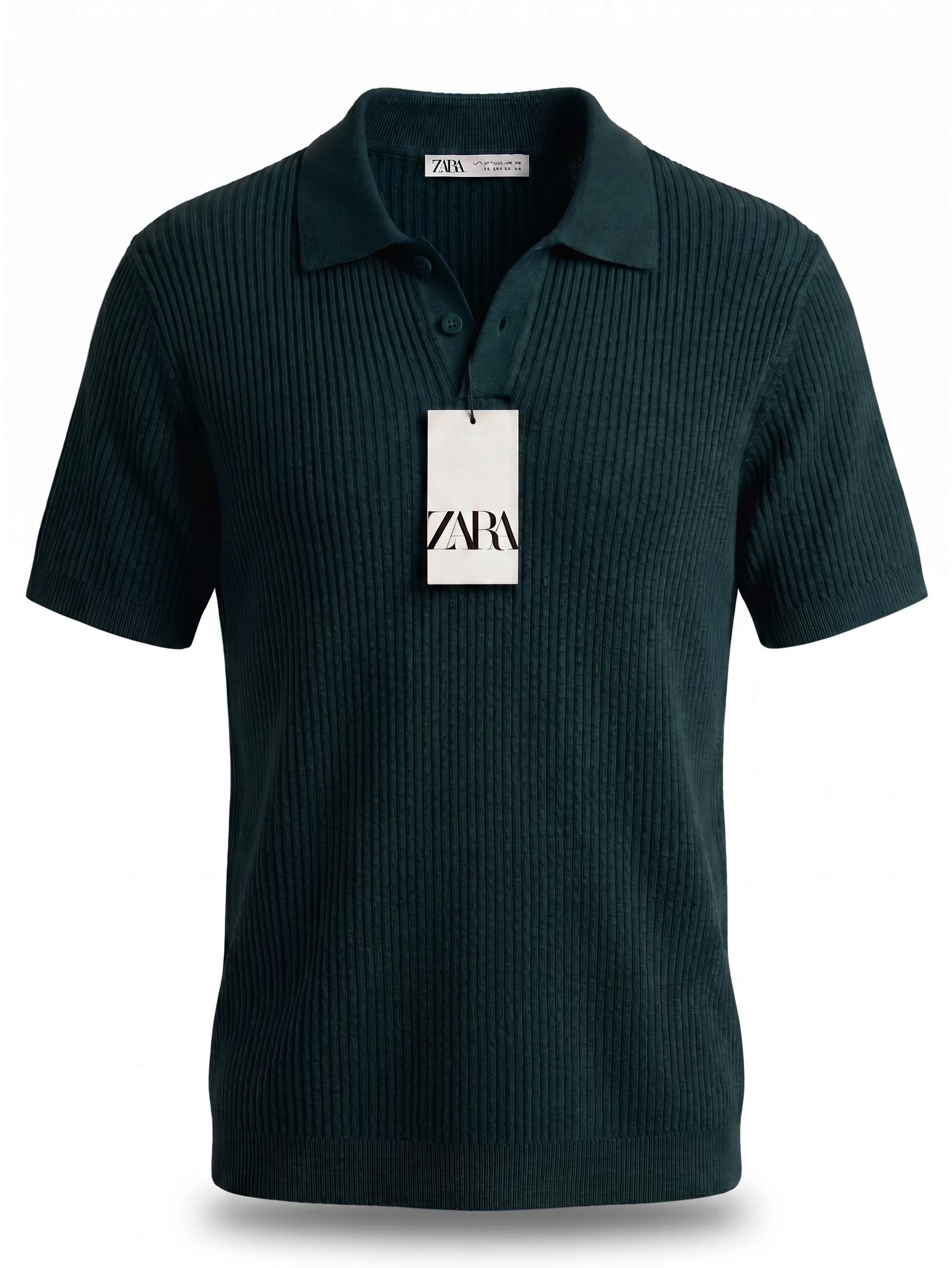 ZARA Ribbed Knit Polo Shirt – Dark Green