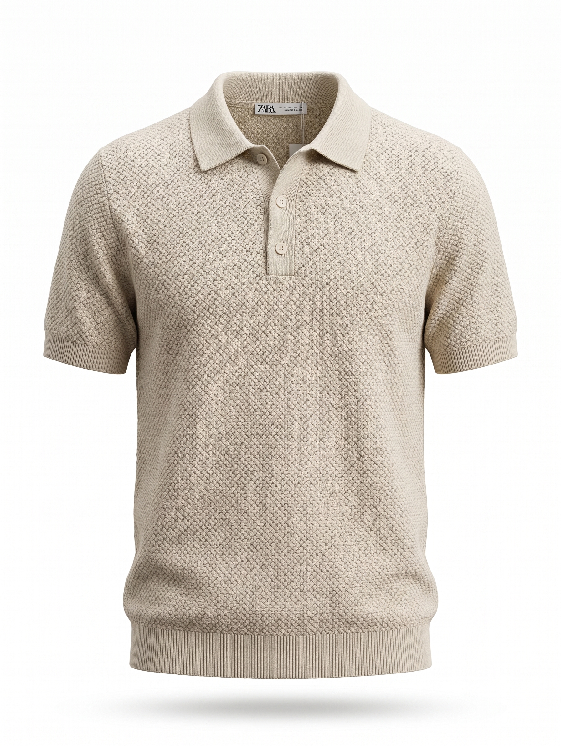 ZARA Textured Knit Polo Shirt – Beige