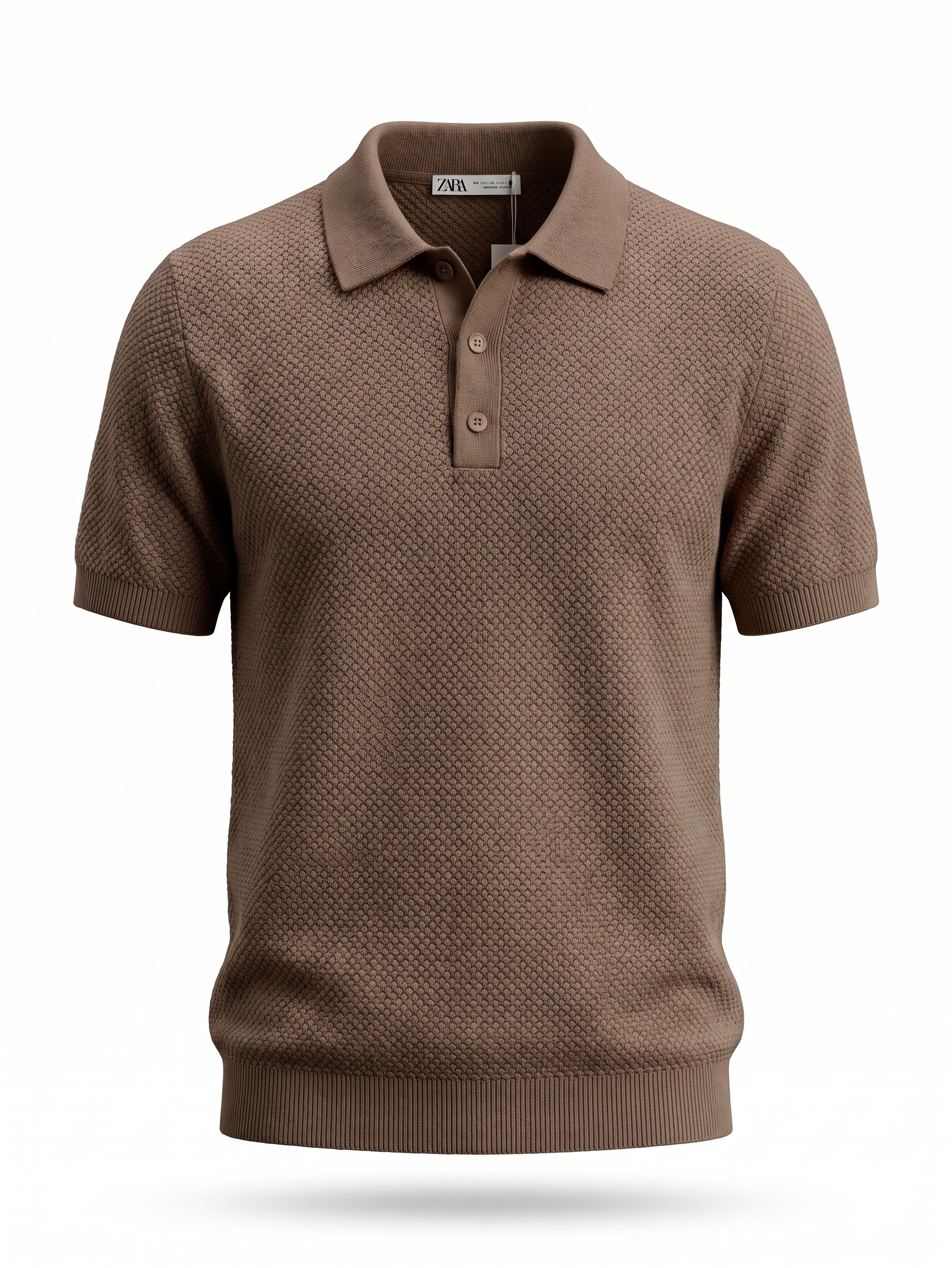 ZARA Textured Knit Polo Shirt – Warm Brown
