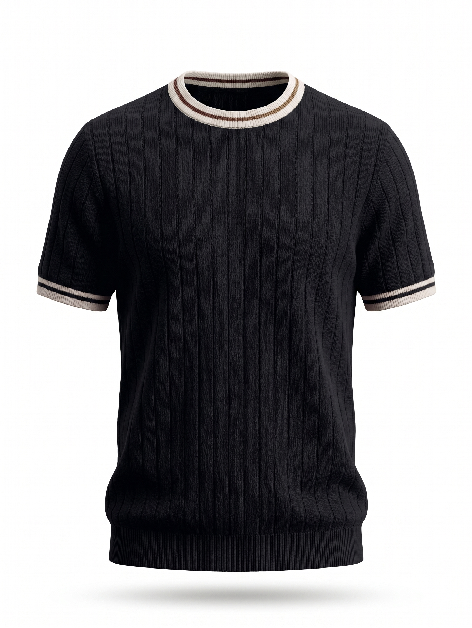 ZARA Ribbed Knit T-Shirt – Black with Contrast Trim