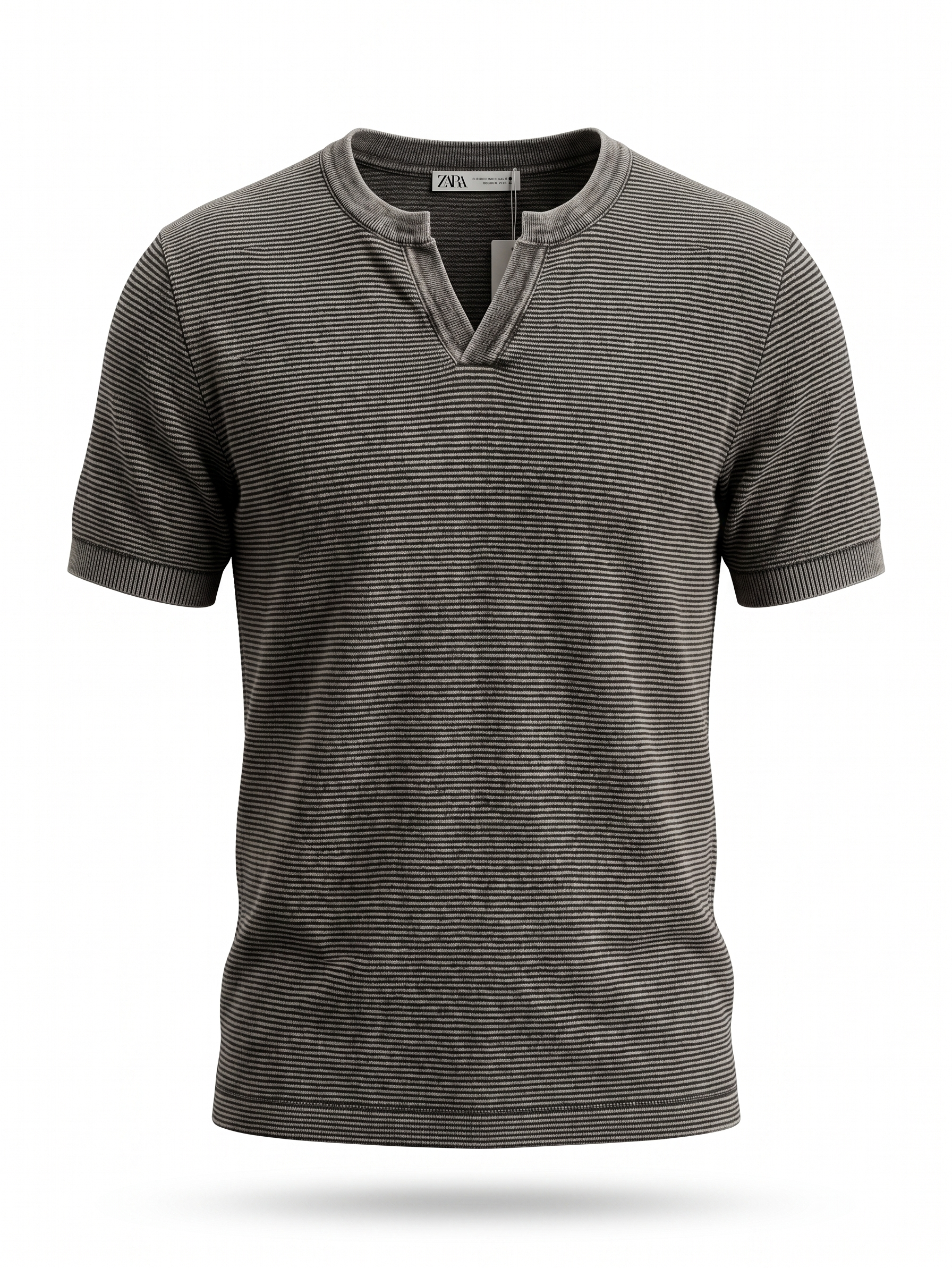 ZARA Striped Knit T-Shirt – Grey