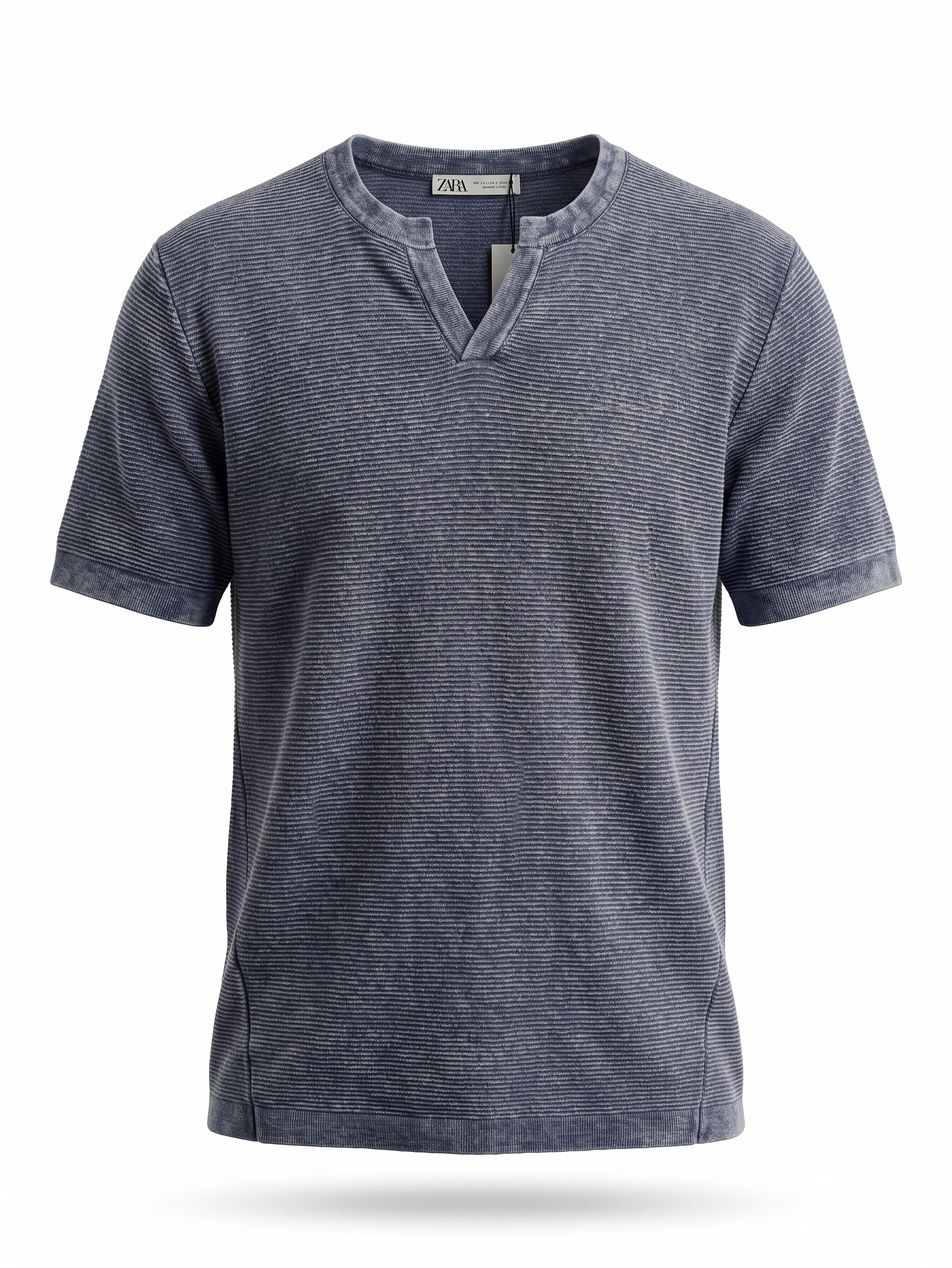 ZARA Striped Knit T-Shirt – Washed Blue