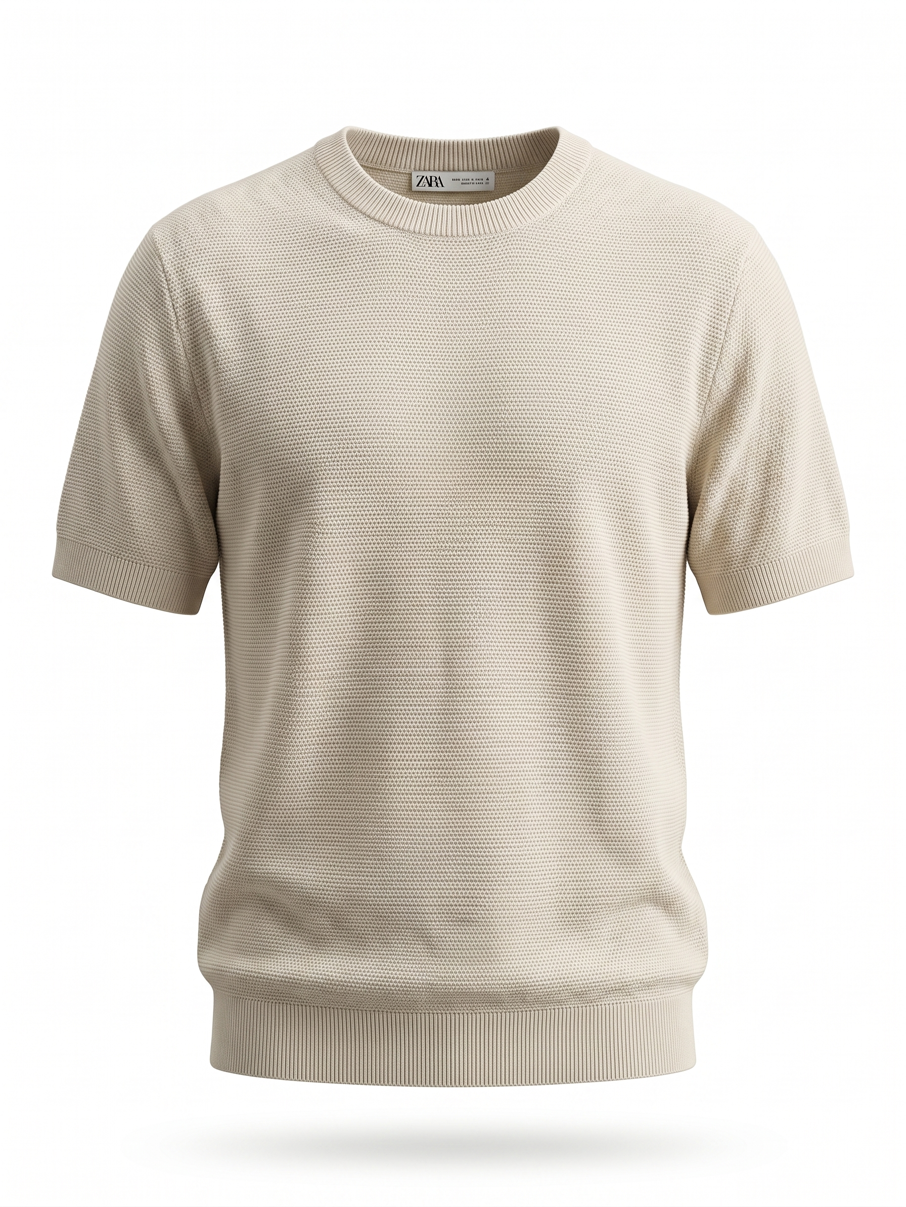 ZARA Textured Knit T-Shirt – Off White