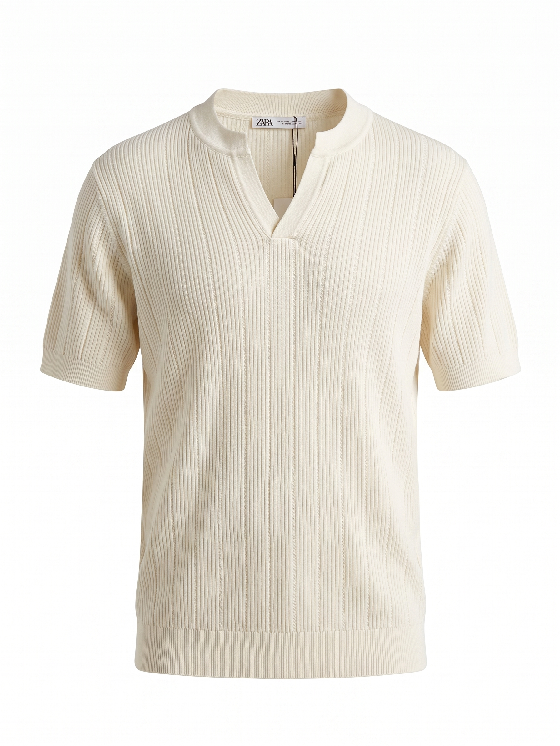 ZARA Ribbed Knit T-Shirt – Cream White