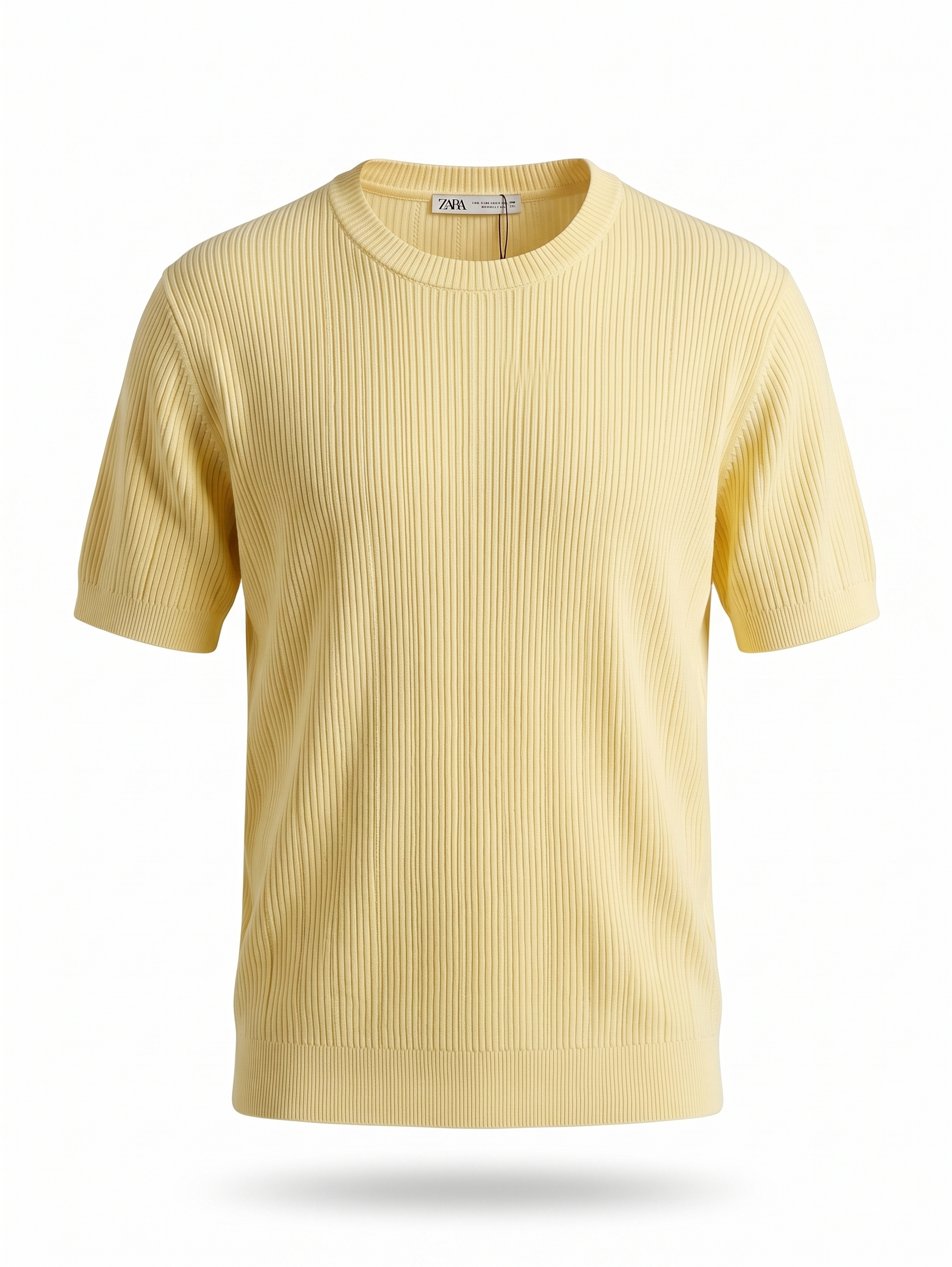 ZARA Ribbed Knit T-Shirt – Soft Yellow