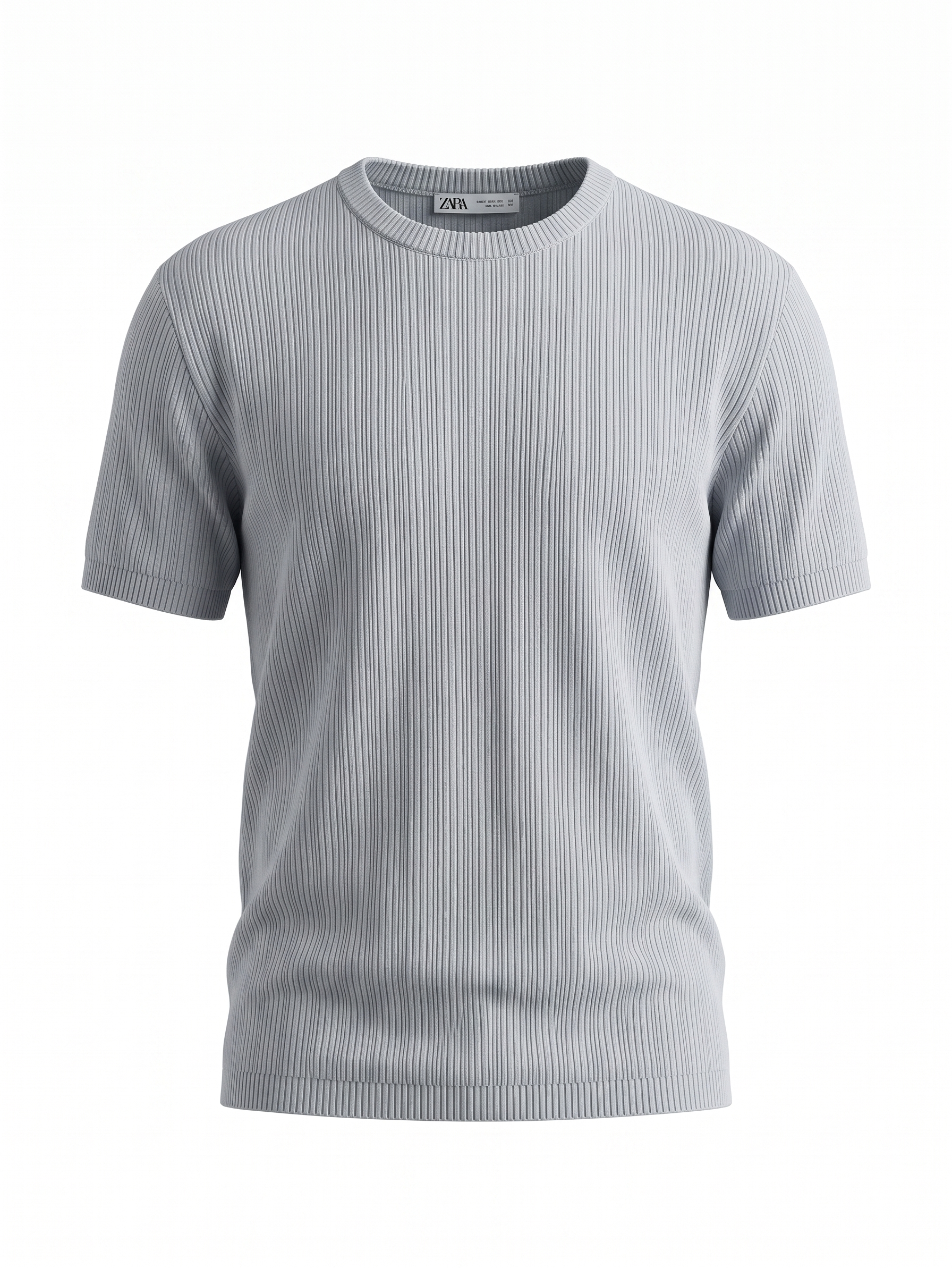 ZARA Ribbed Knit T-Shirt – Light Grey