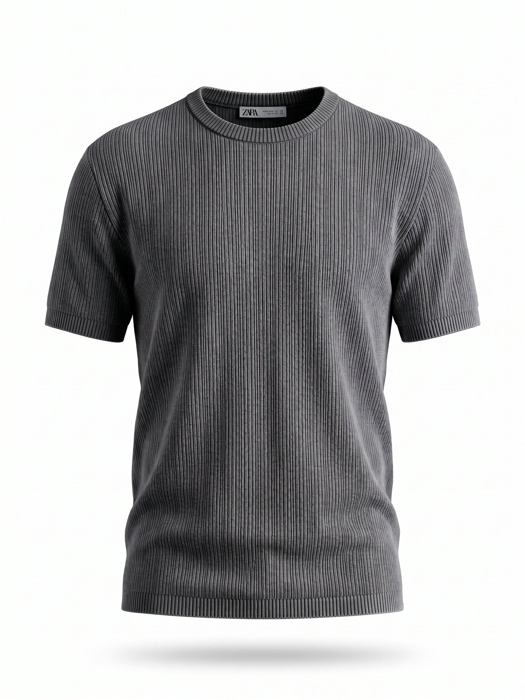 ZARA Ribbed Knit T-Shirt – Charcoal Grey