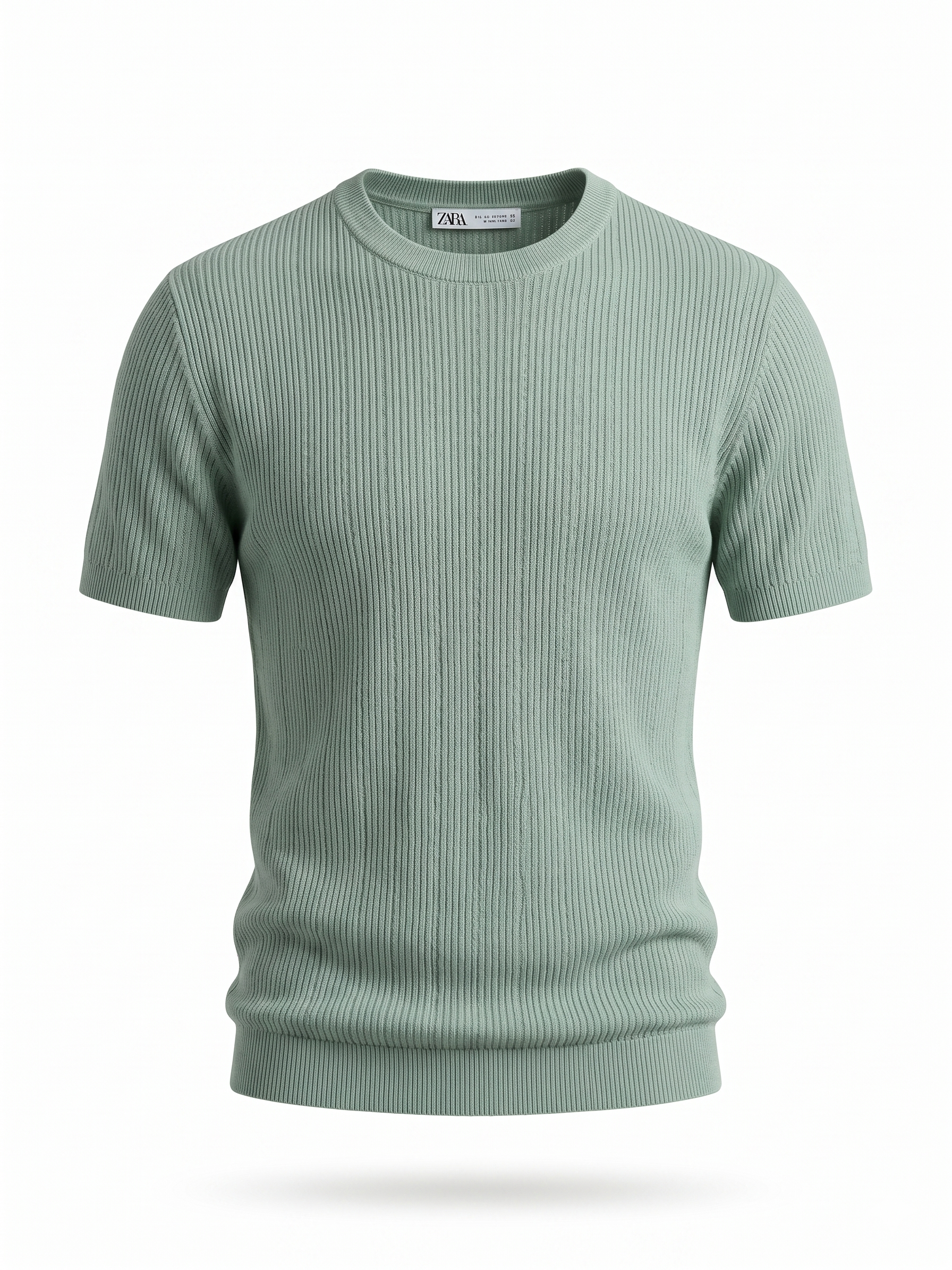 ZARA Ribbed Knit T-Shirt – Sage Green