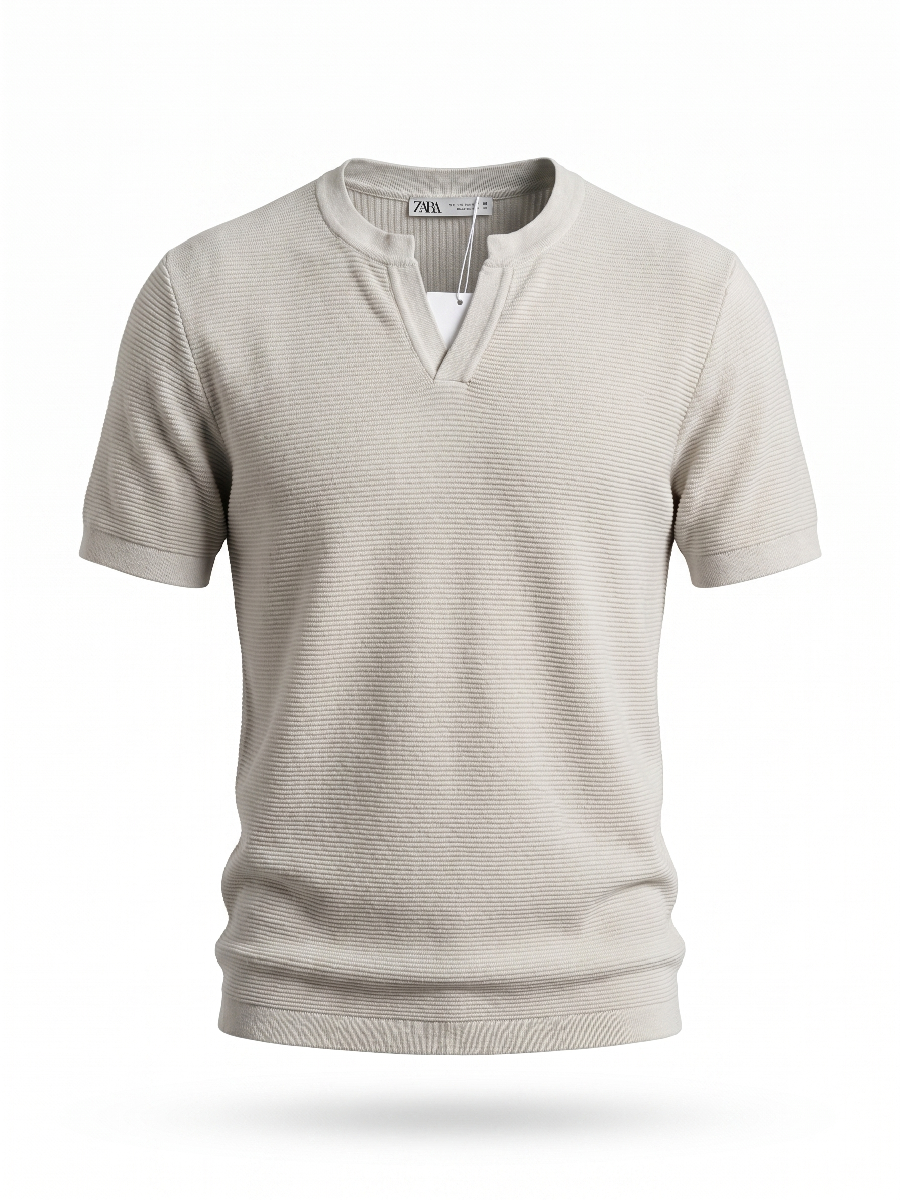 ZARA Textured Knit T-Shirt – light gray
