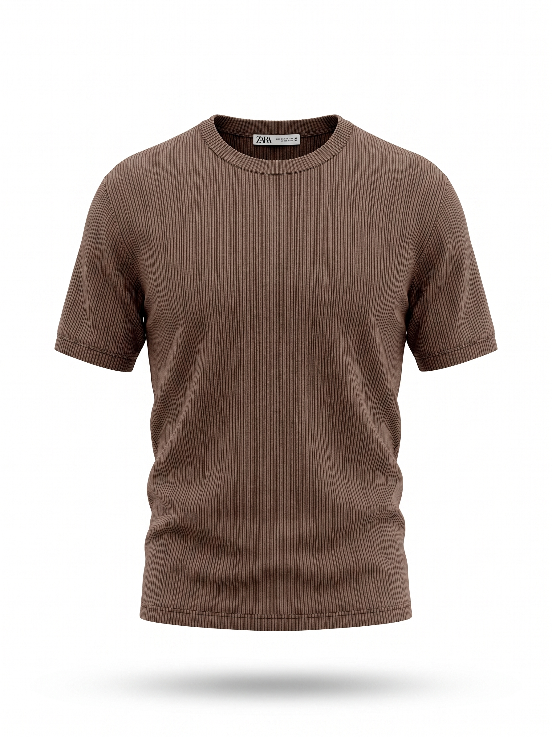 ZARA Ribbed Knit T-Shirt – Brown