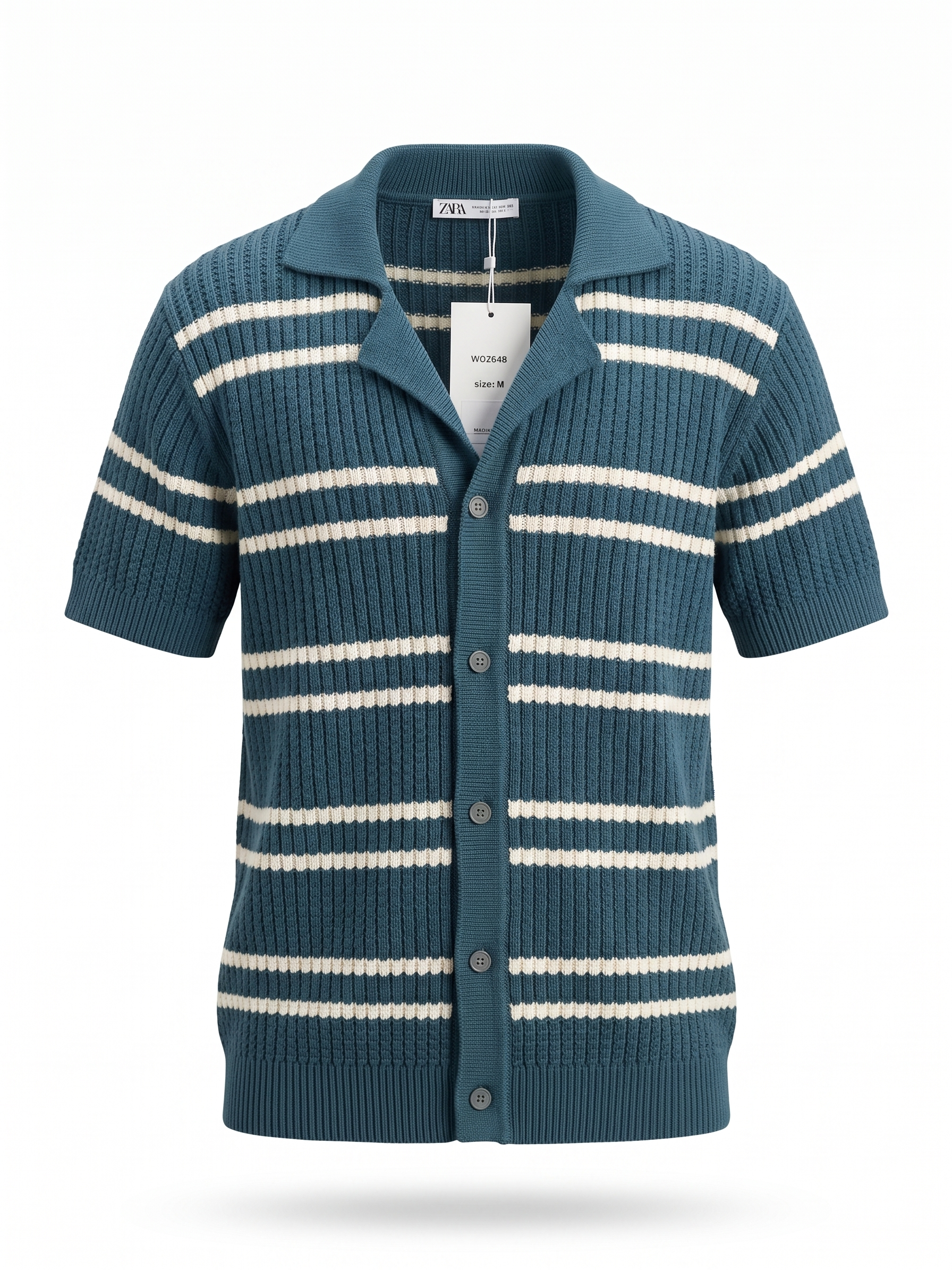 ZARA Striped Knit Polo Cardigan – Teal