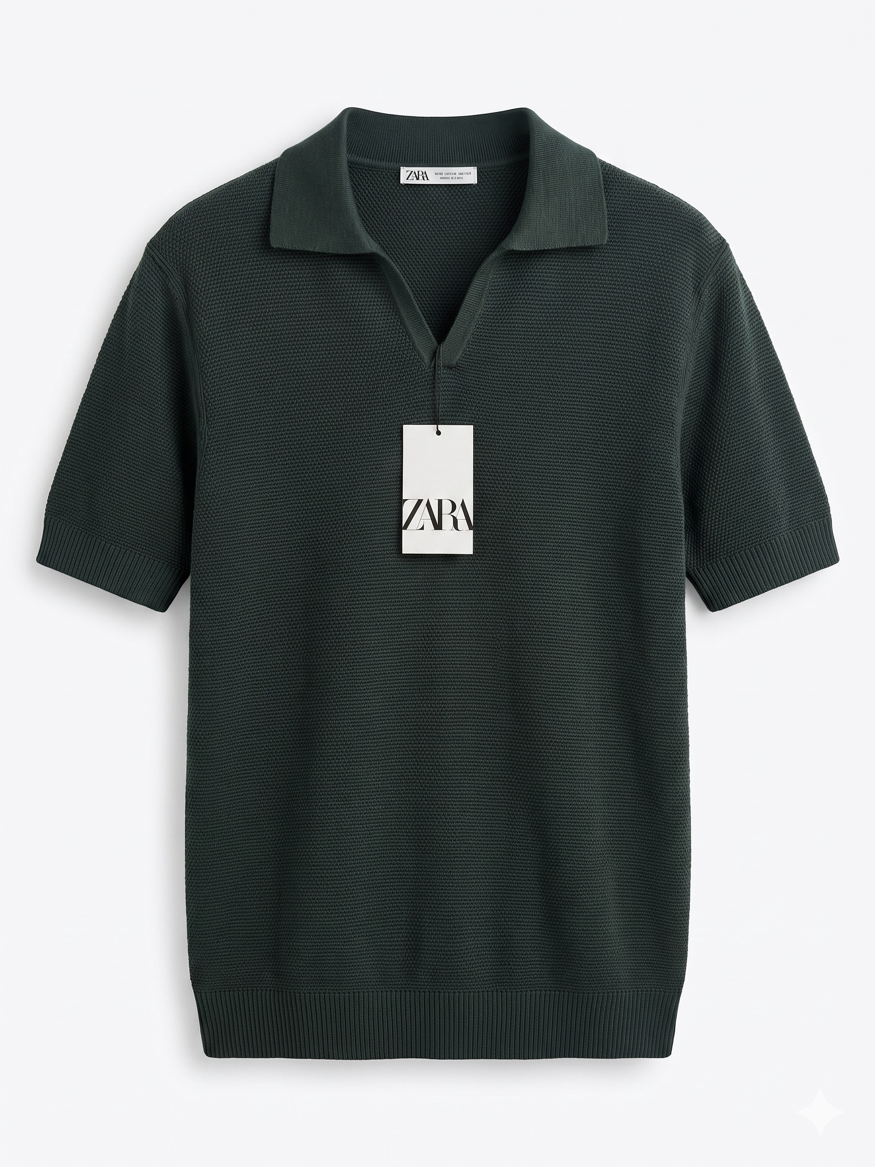ZARA Textured Knit Polo Shirt – Dark Forest Green