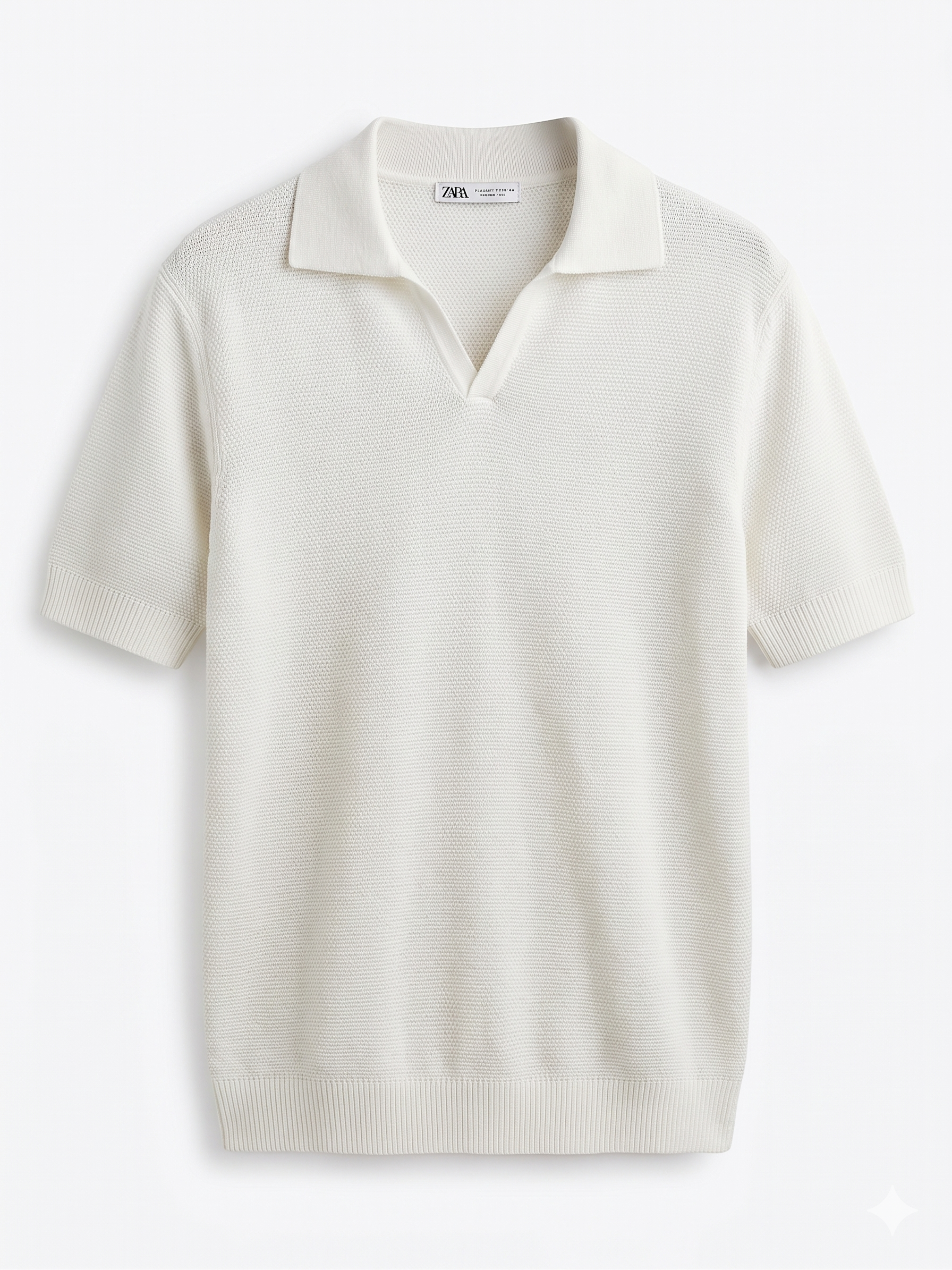 ZARA Textured Knit Polo Shirt – Off White