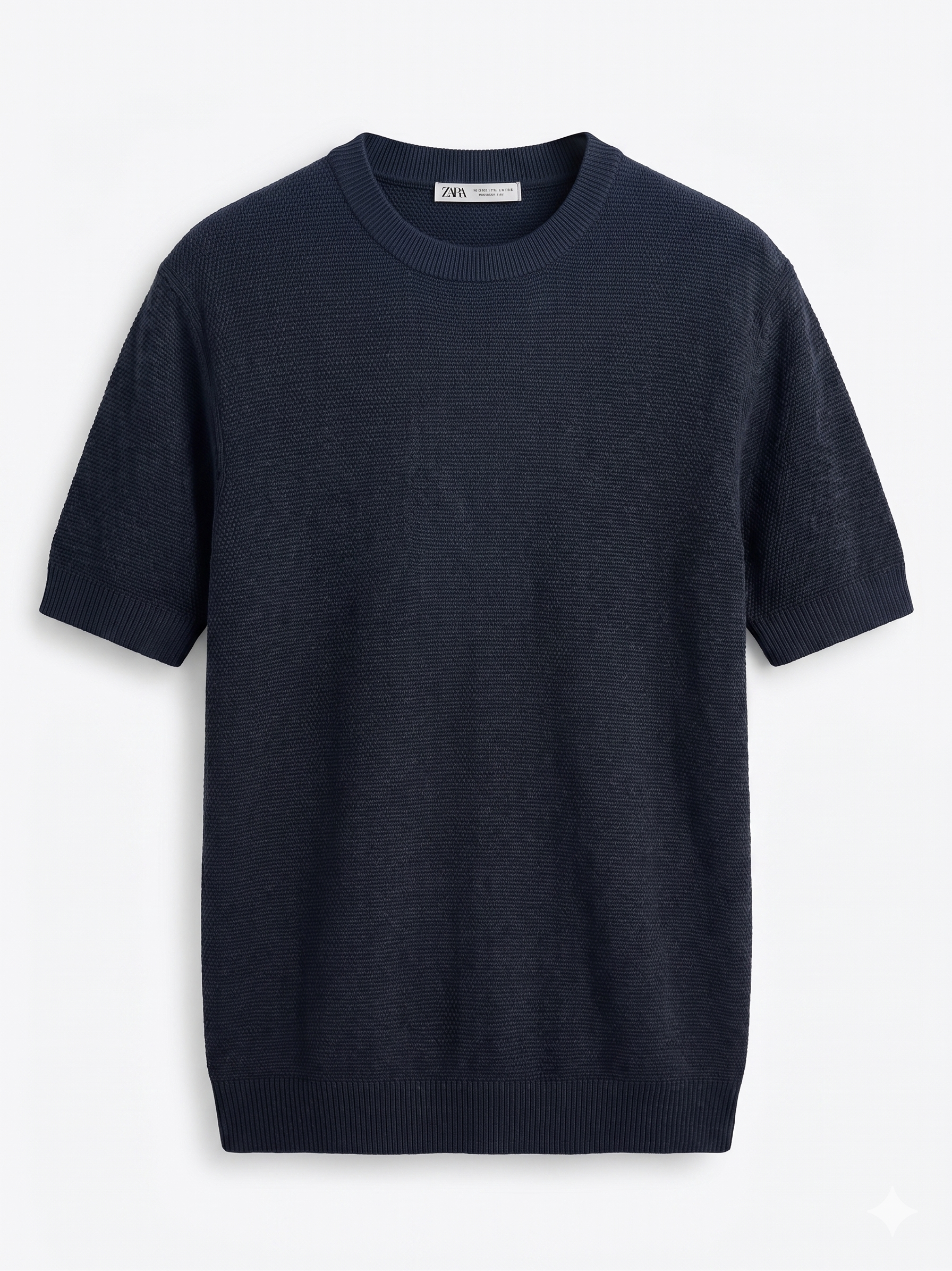 ZARA Textured Knit T-Shirt – Deep Navy