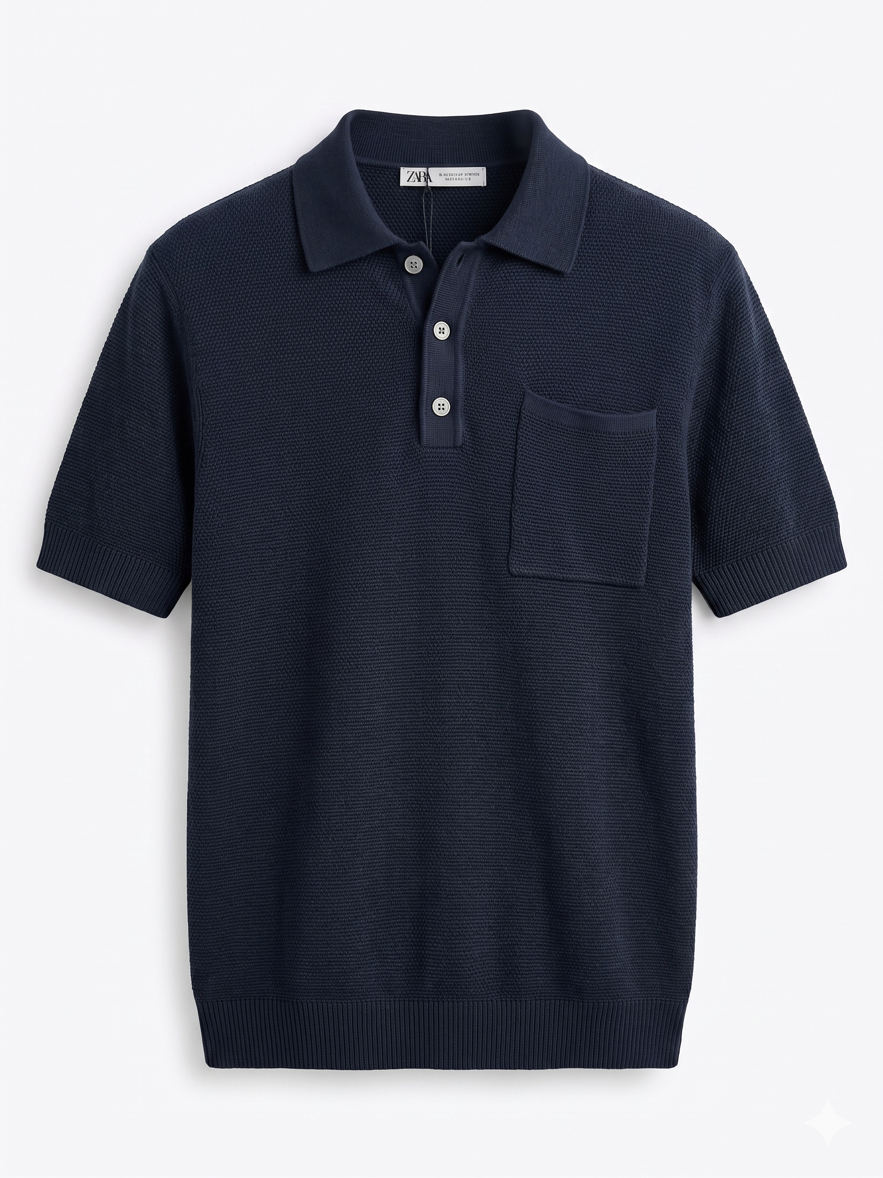 ZARA Textured Knit Polo Shirt – Deep Navy