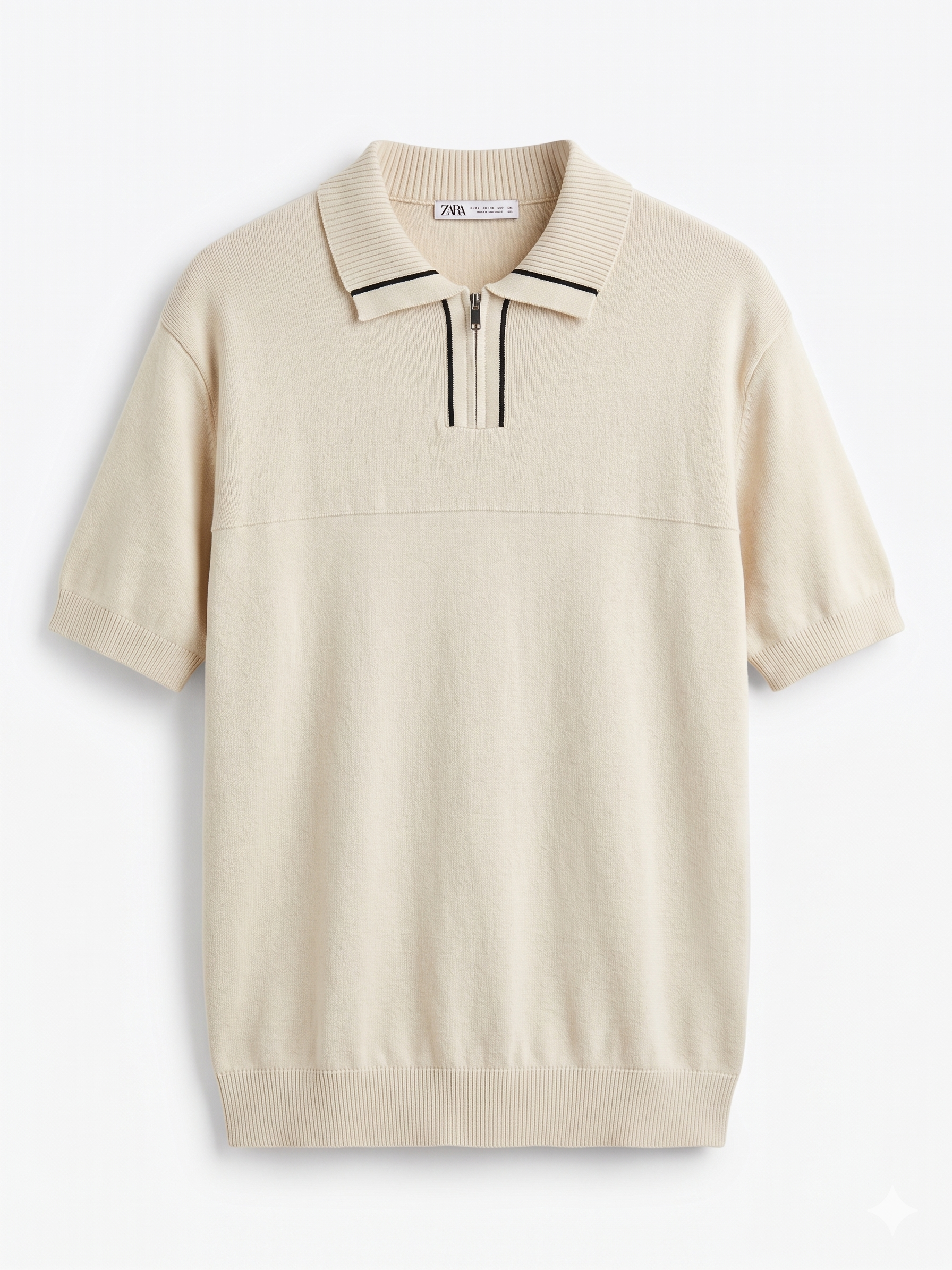 ZARA Zip-Neck Knit Polo Shirt – Cream