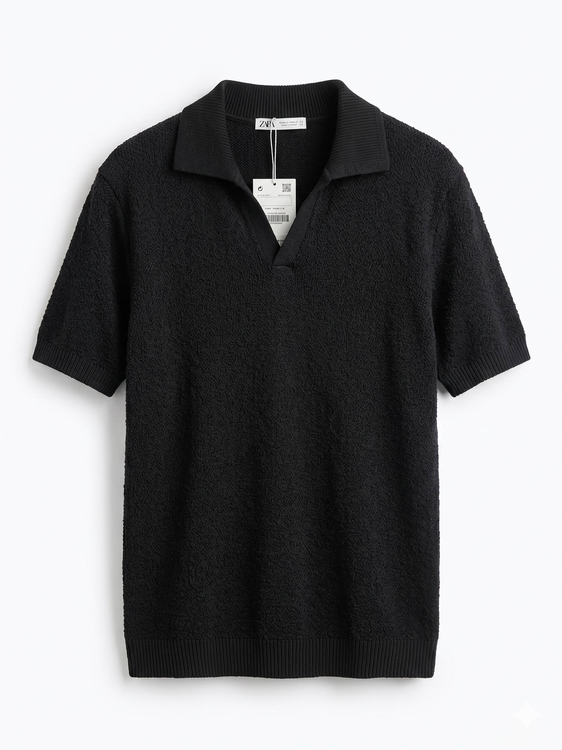 ZARA Textured Knit Polo Shirt – Black