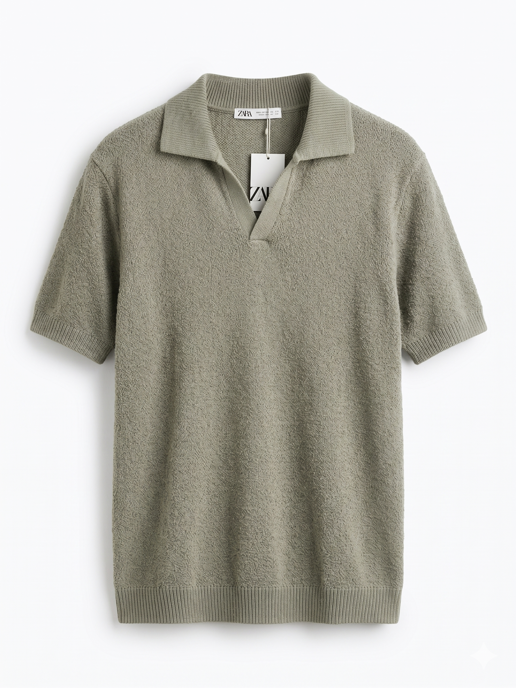 ZARA Textured Knit Polo Shirt – Sage Green