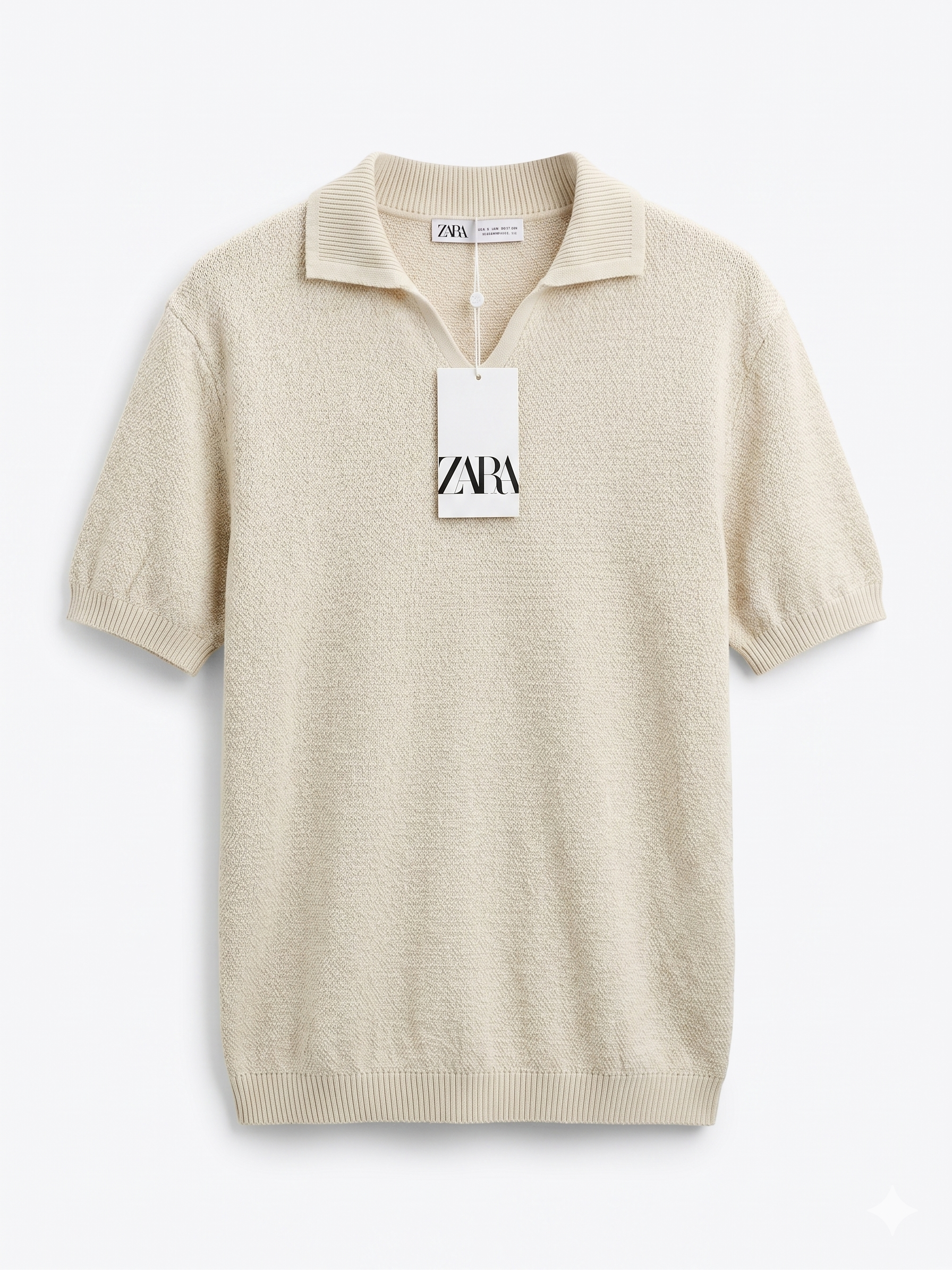 ZARA Textured Knit Polo Shirt – Light Beige