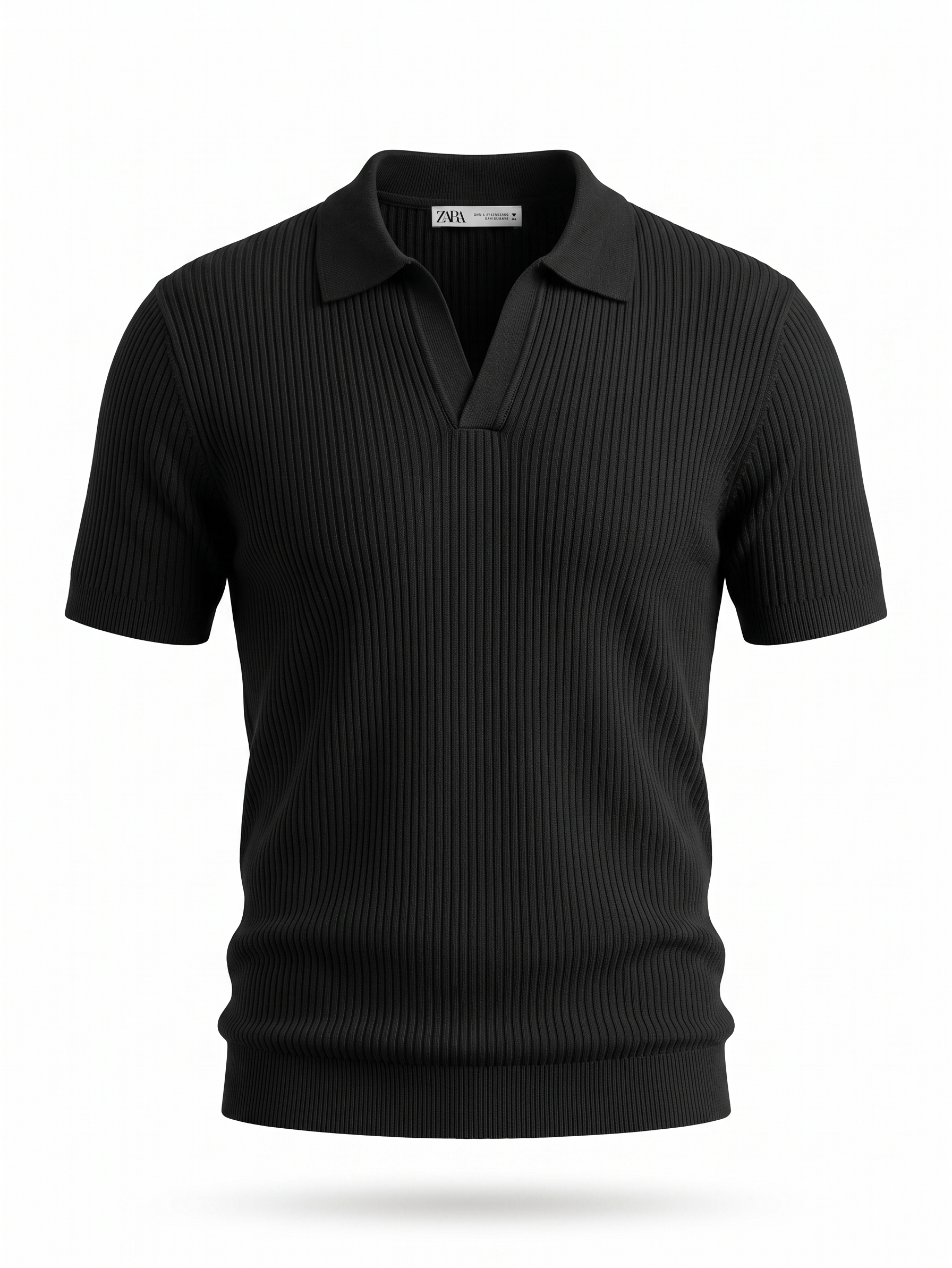 ZARA Black Ribbed Knit Polo Shirt
