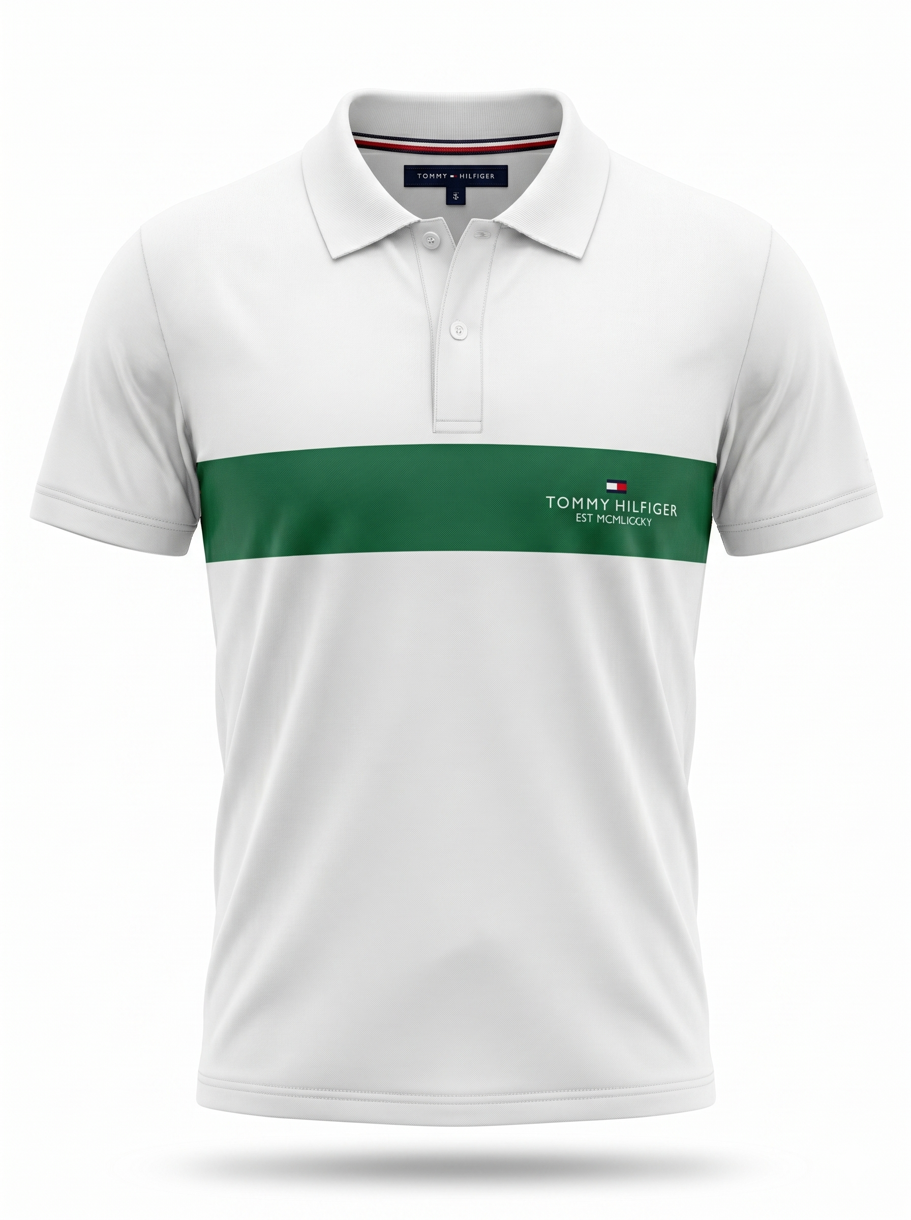 Tommy Hilfiger Stripe Detail Polo Shirt – White/Green