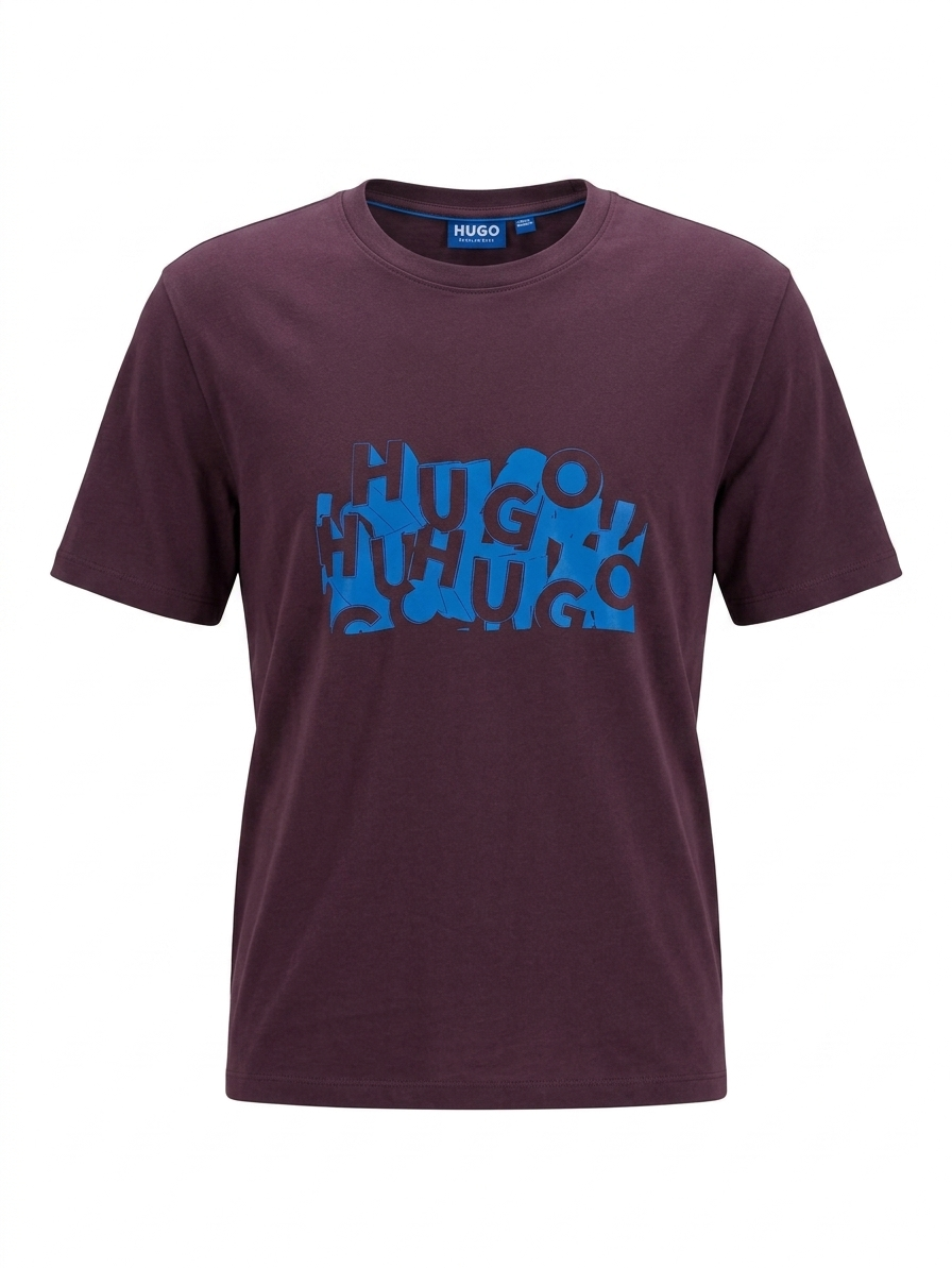 HUGO Abstract Logo T-Shirt – Burgundy