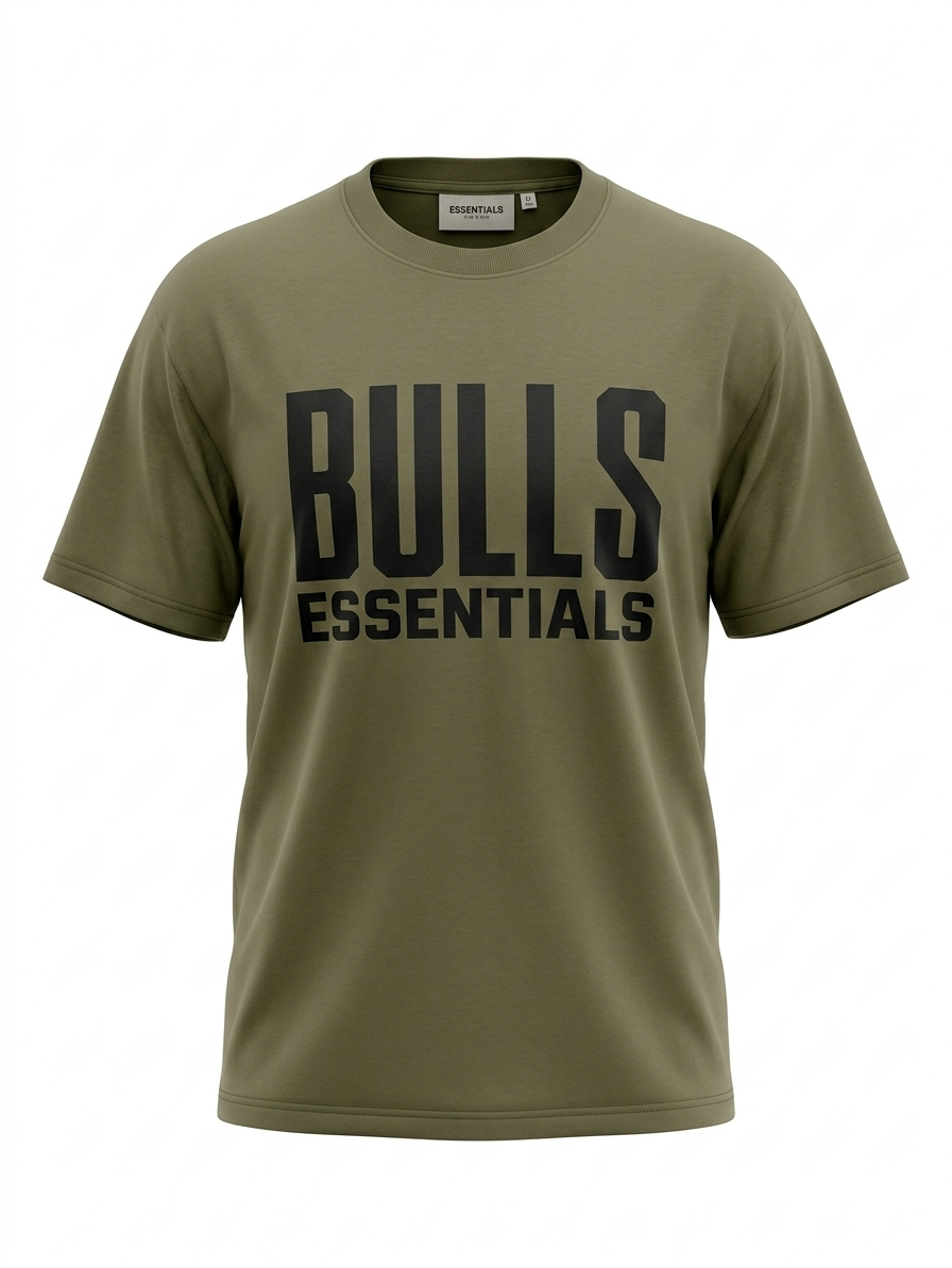 ESSENTIALS “BULLS” Graphic T-Shirt – Olive Green
