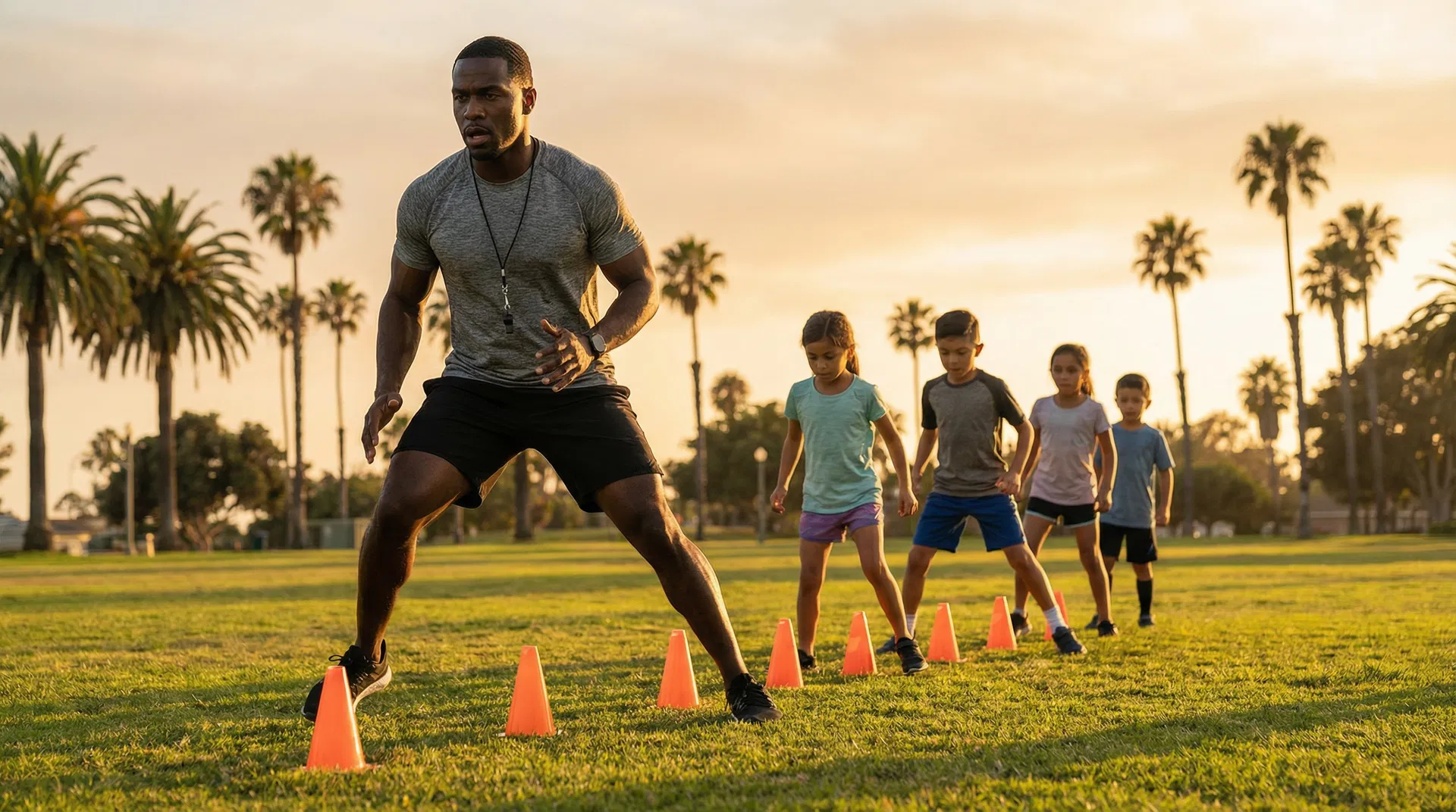 Coach leading youth athletic training in San Diego