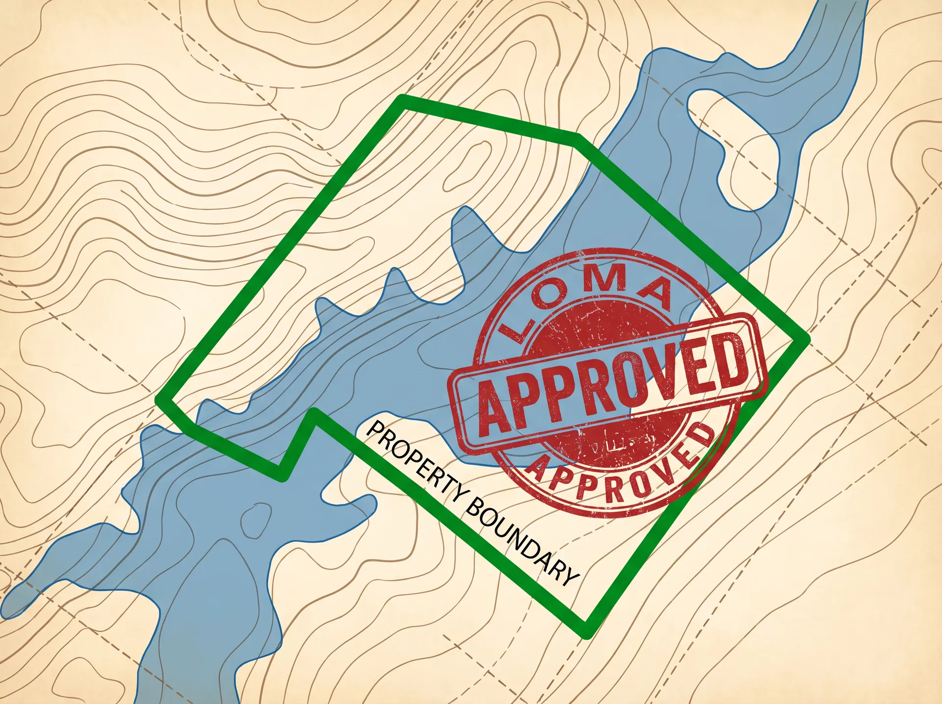 FEMA flood zone map with LOMA Approved stamp