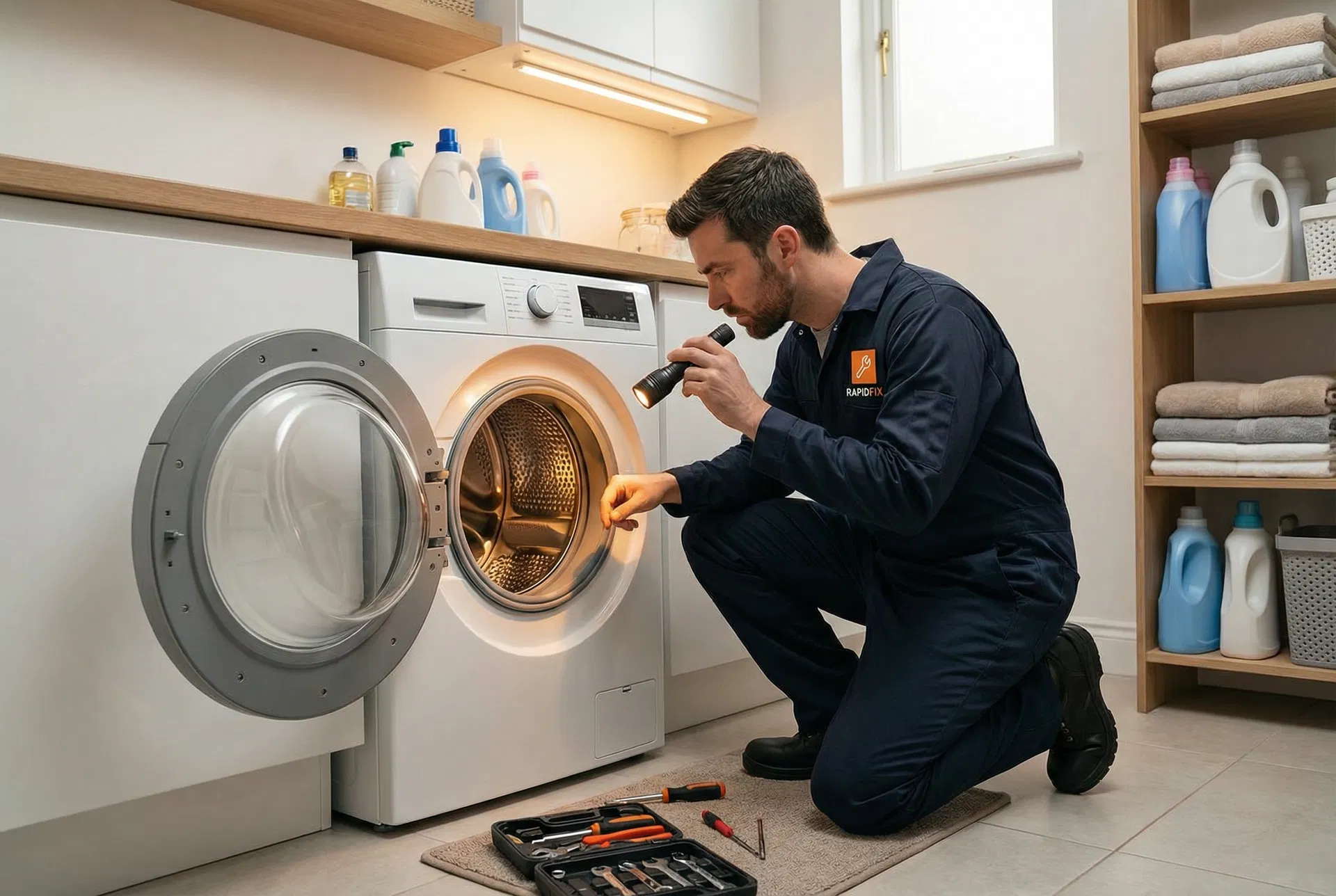 Washing machine drum and motor repair by RapidFix technician in Broward County home
