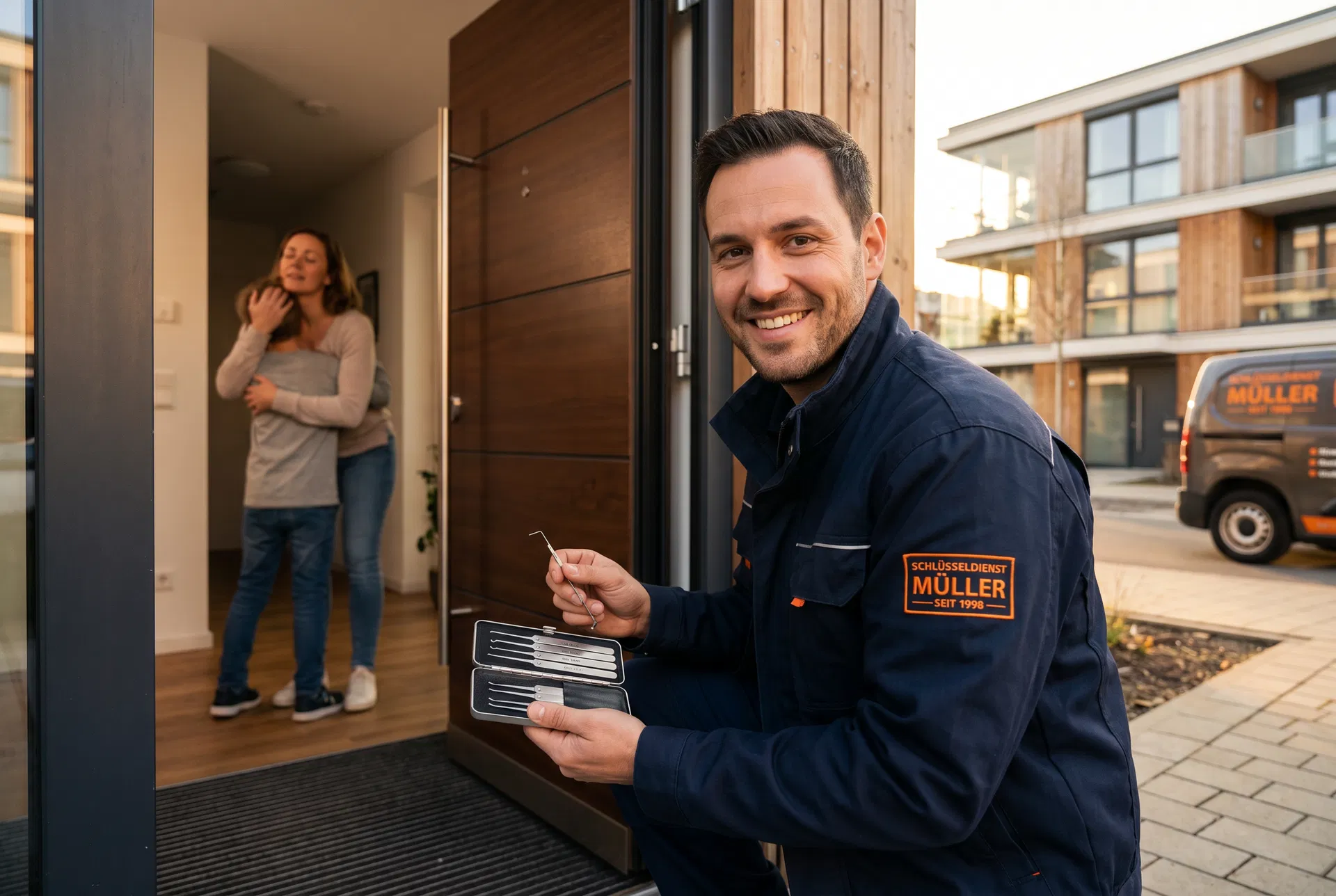 Professioneller Schlüsseldienst Köln Techniker bei der Türöffnung