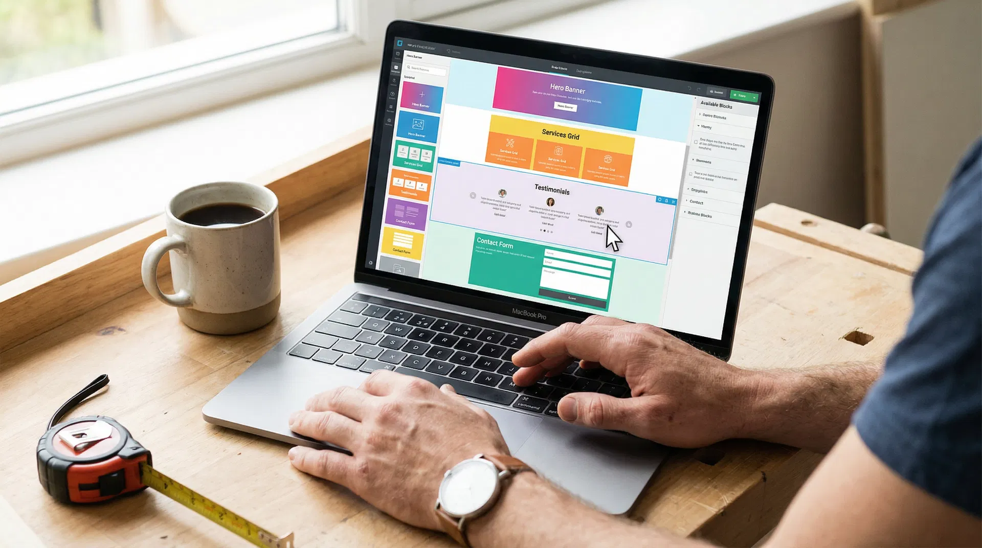 Drag and drop website builder interface