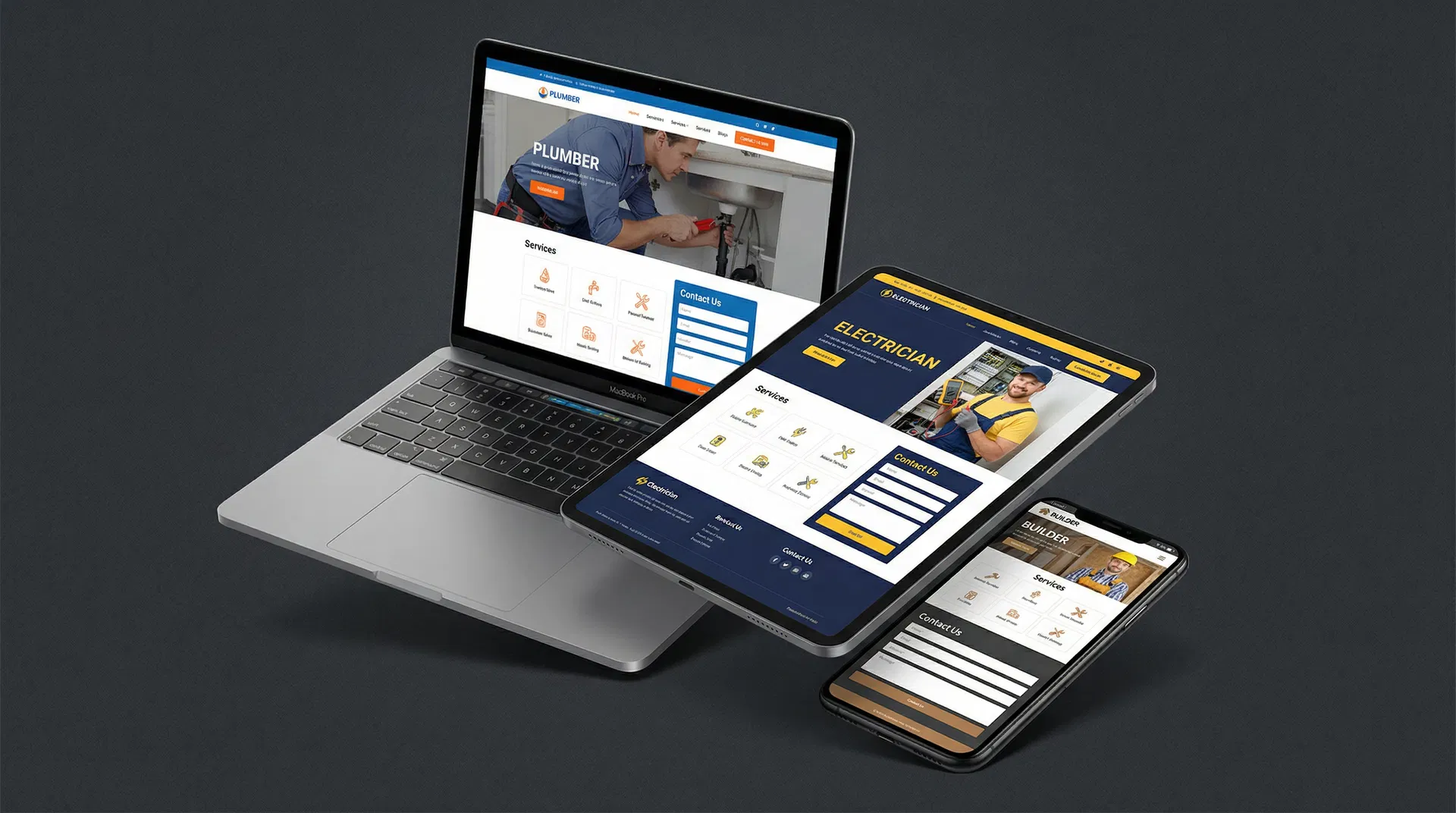 Tradie website templates on multiple devices
