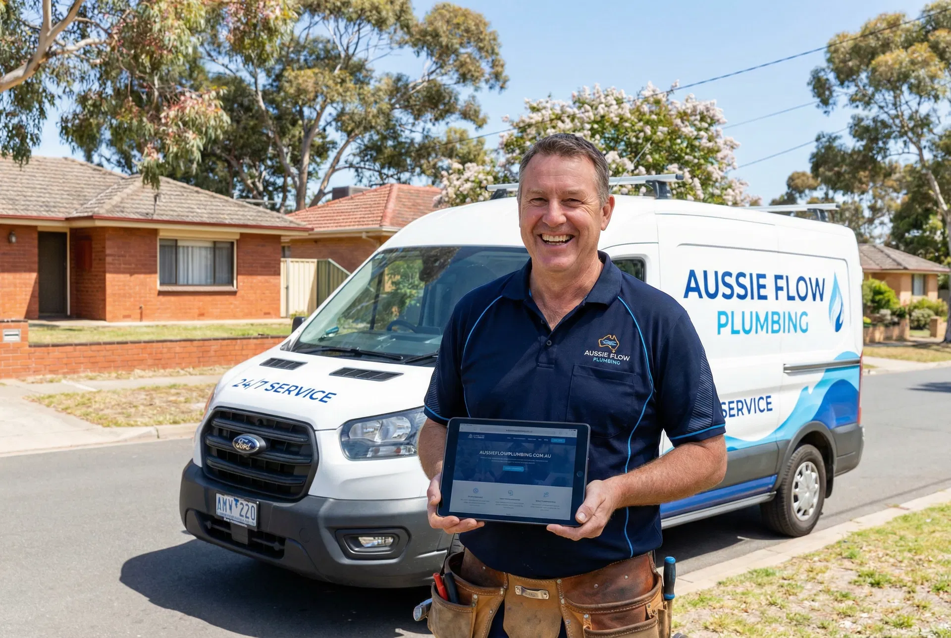 Happy tradie with his professional website