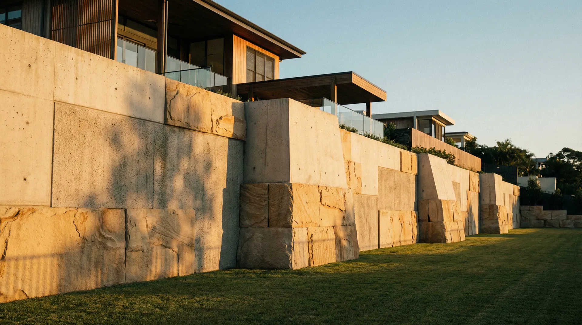 Premium retaining wall at golden hour