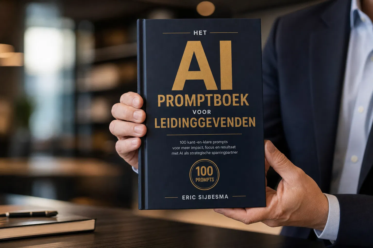 Leidinggevende houdt het AI Promptboek vast