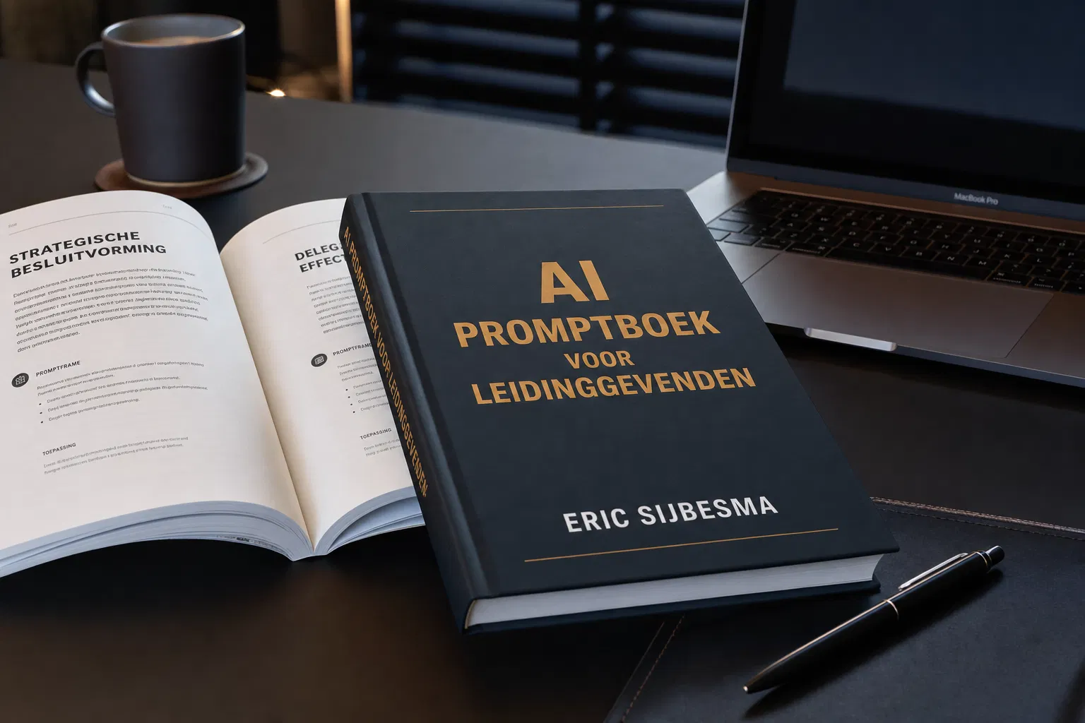 Het AI Promptboek naast laptop met ChatGPT