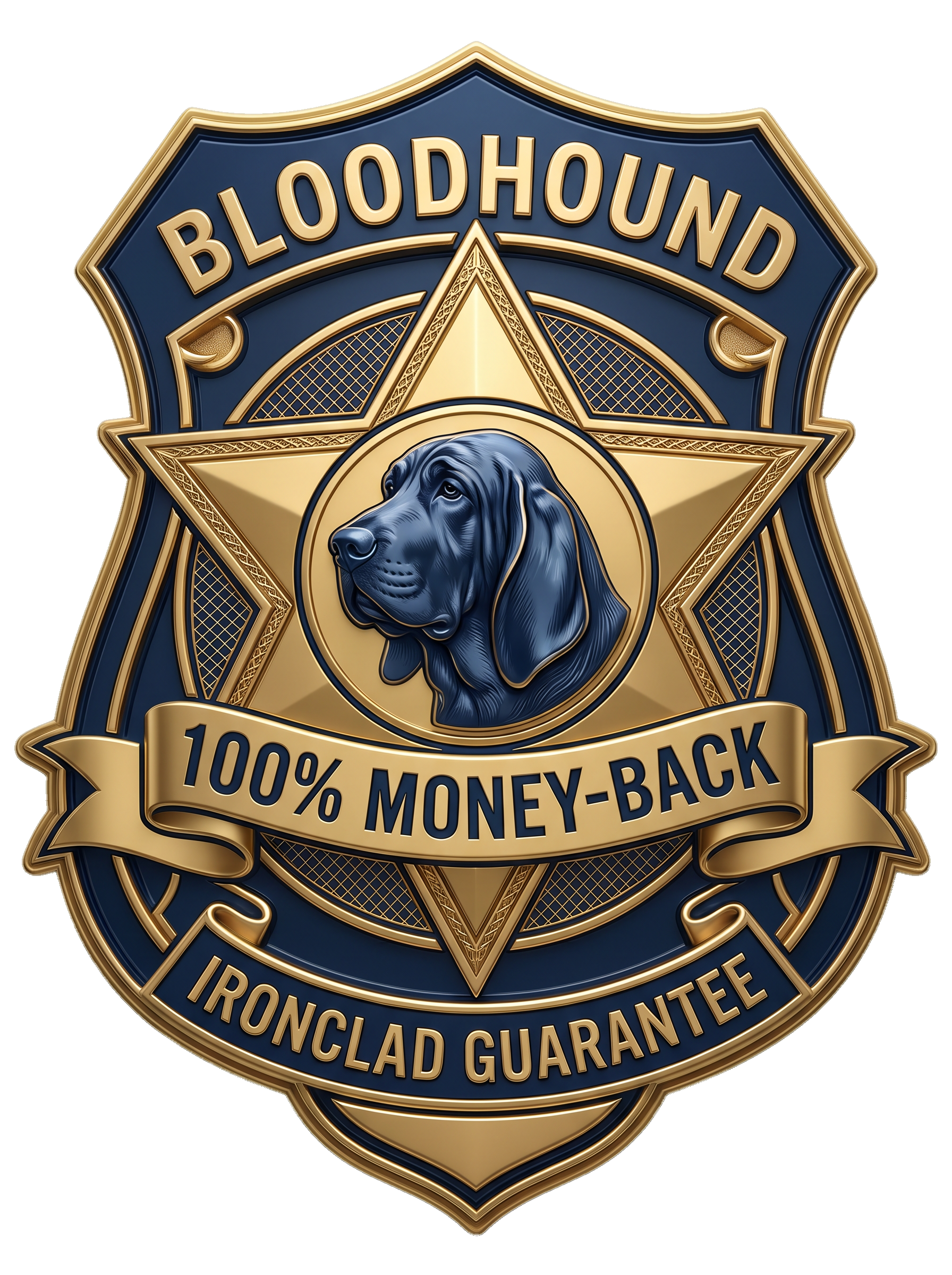 Bloodhound 100% Money-Back Ironclad Guarantee Shield Badge