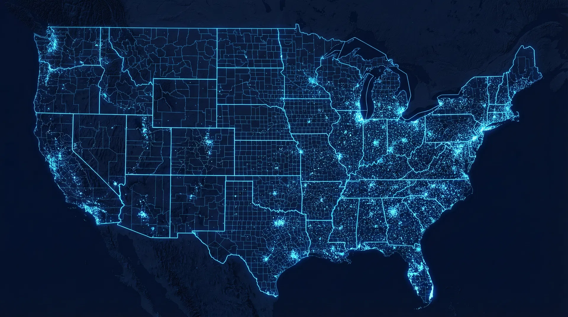 US geographic coverage map with county boundaries