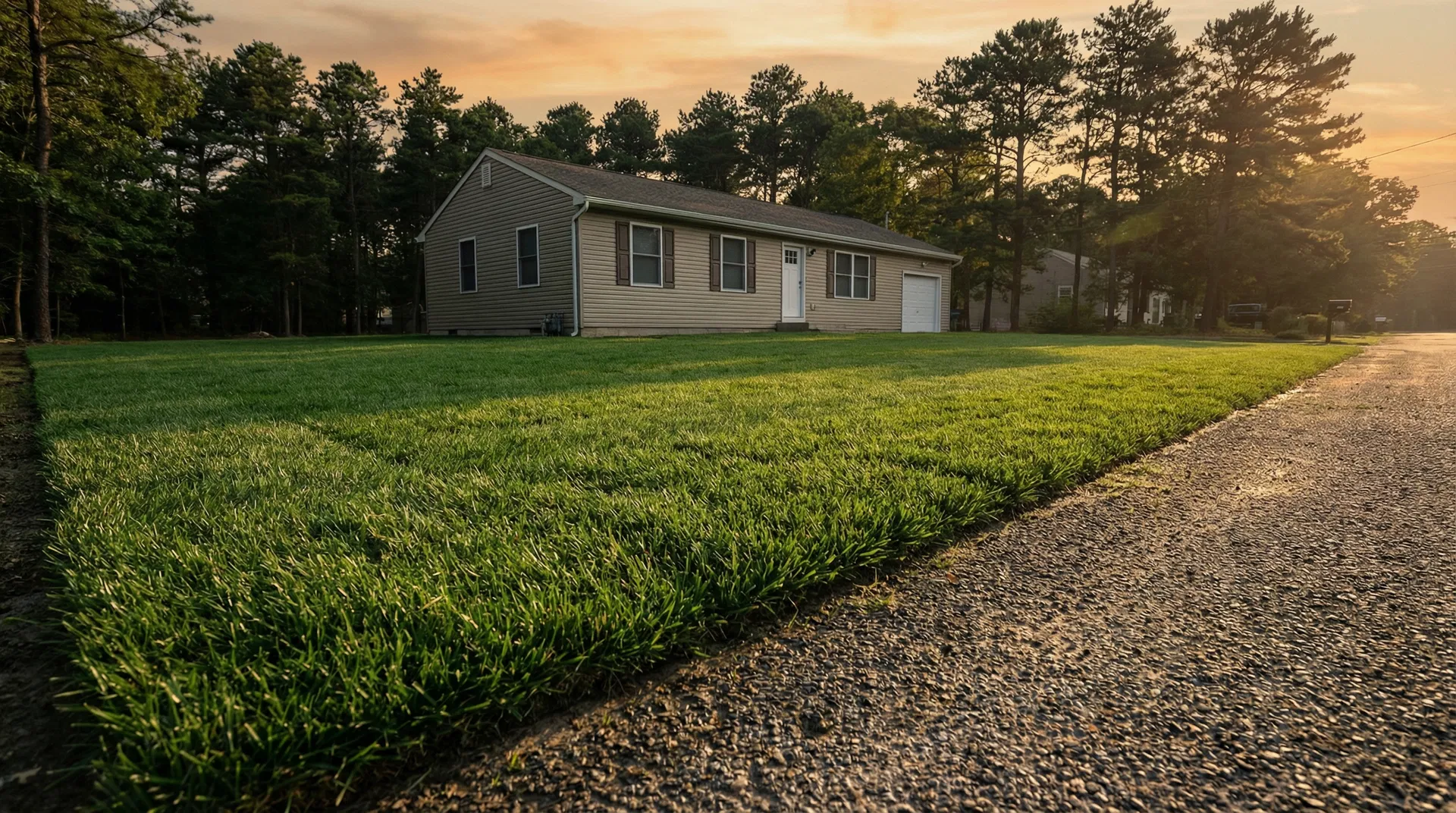 Lush green Tall Fescue Blue sod lawn after professional installation by Ocean County Sod in Barnegat NJ
