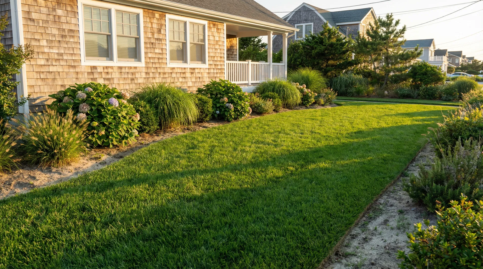Lush green Tall Fescue Blue sod lawn after professional installation by Ocean County Sod in Point Pleasant NJ