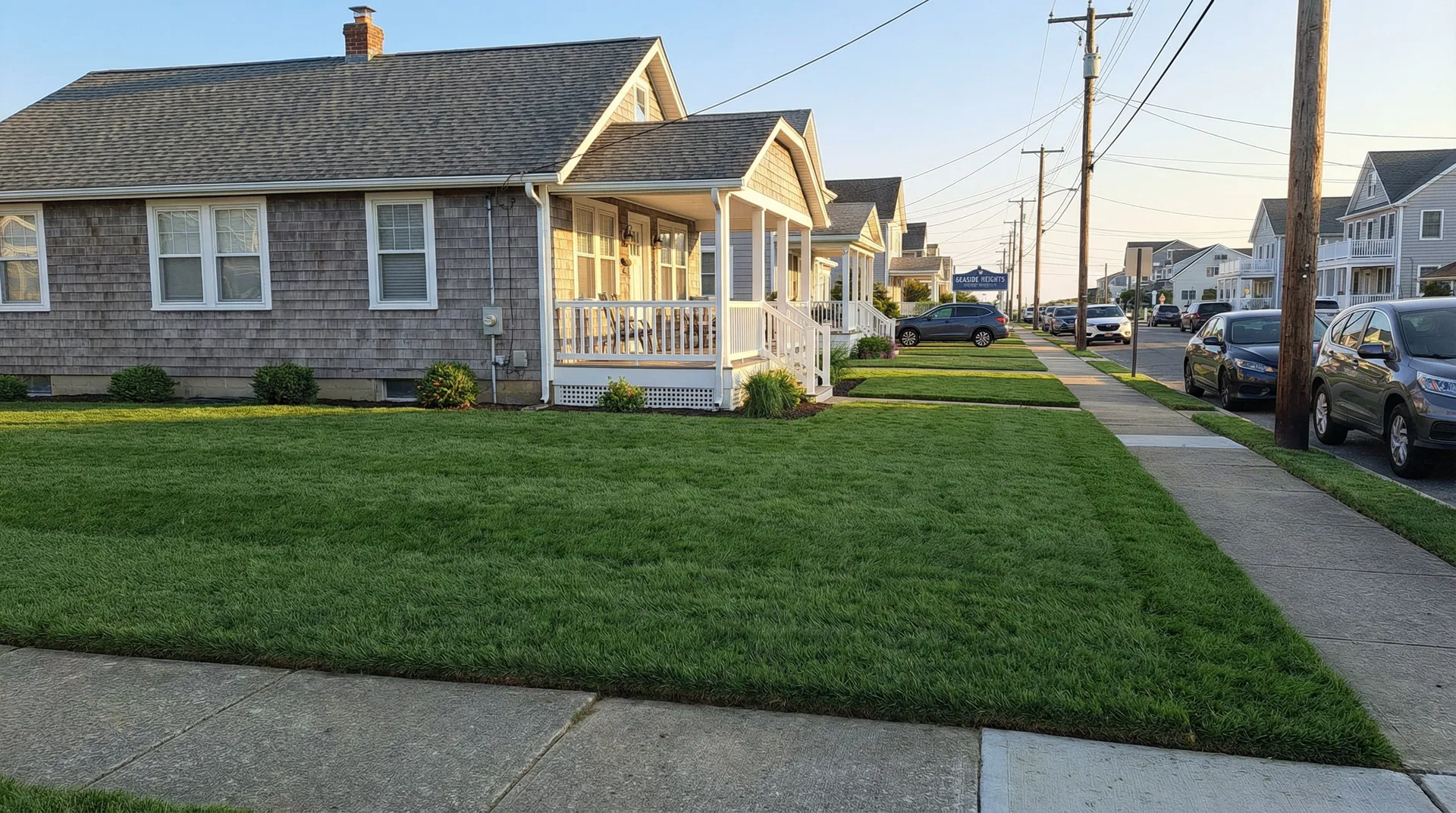 Perfect green Tall Fescue Blue sod lawn installed at the right time of year at a Jersey Shore home by Ocean County Sod