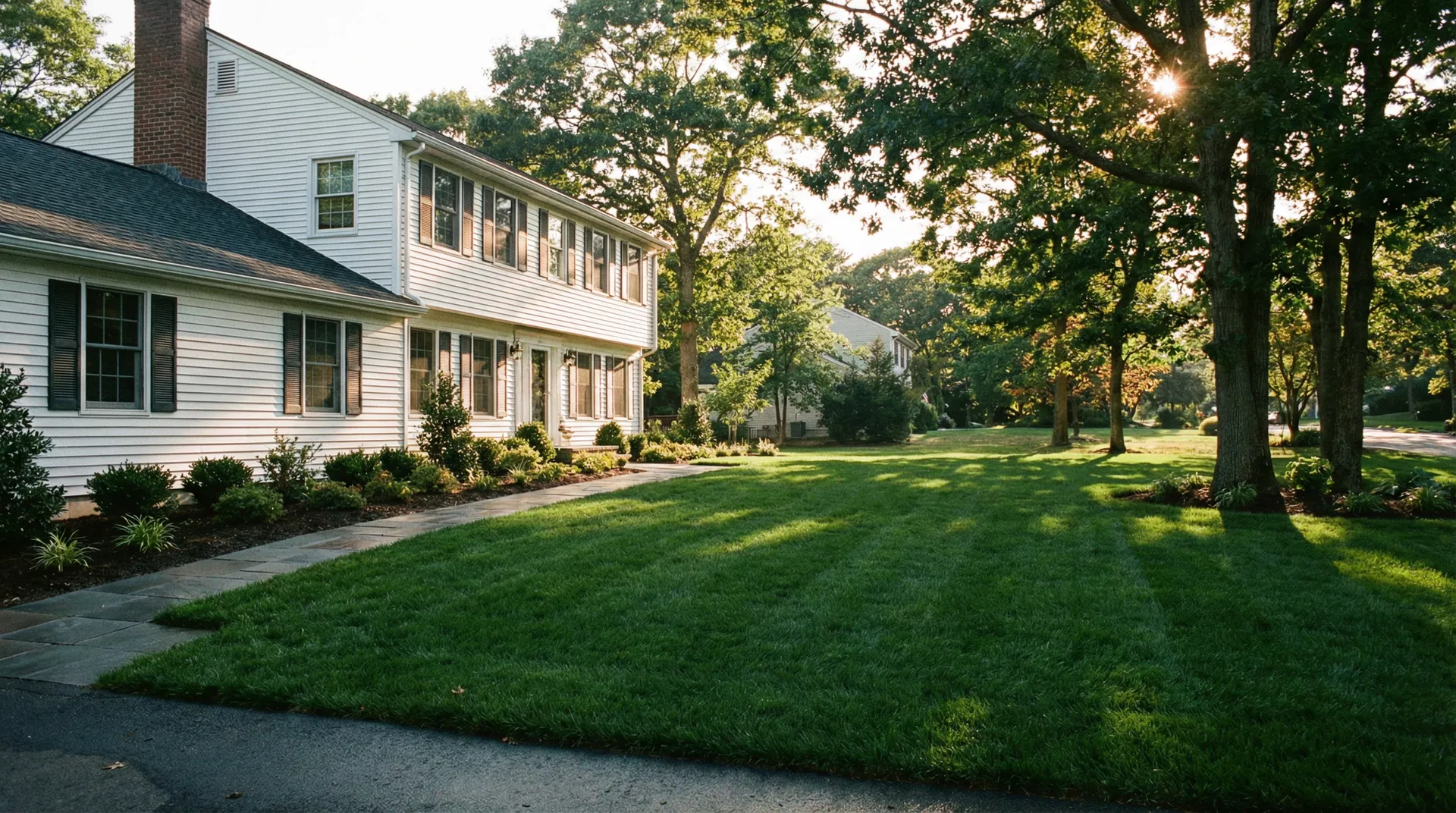 Stunning green Tall Fescue Blue sod lawn after professional installation by Ocean County Sod in Toms River NJ