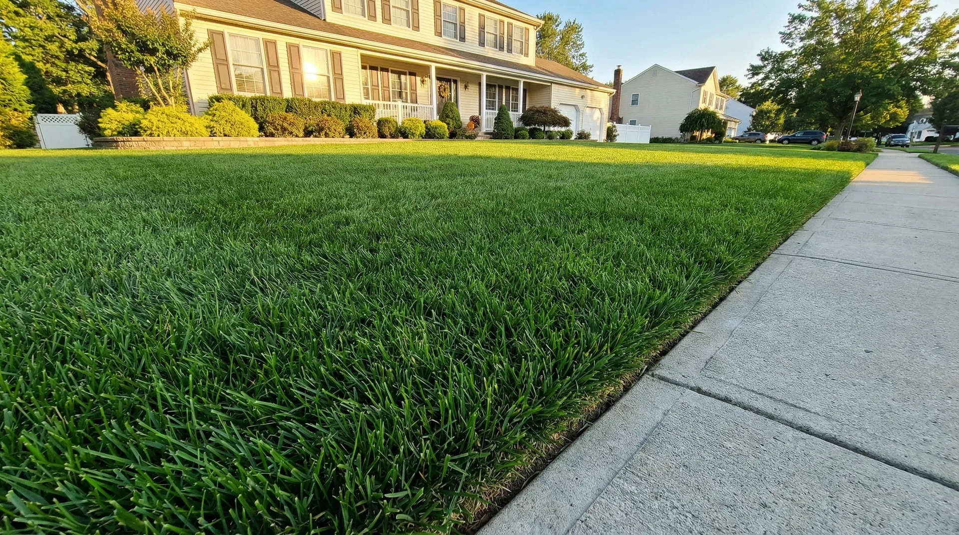 Mature healthy Tall Fescue Blue lawn protected by Ocean County Sod Lifetime Asset Protection warranty in Ocean County NJ