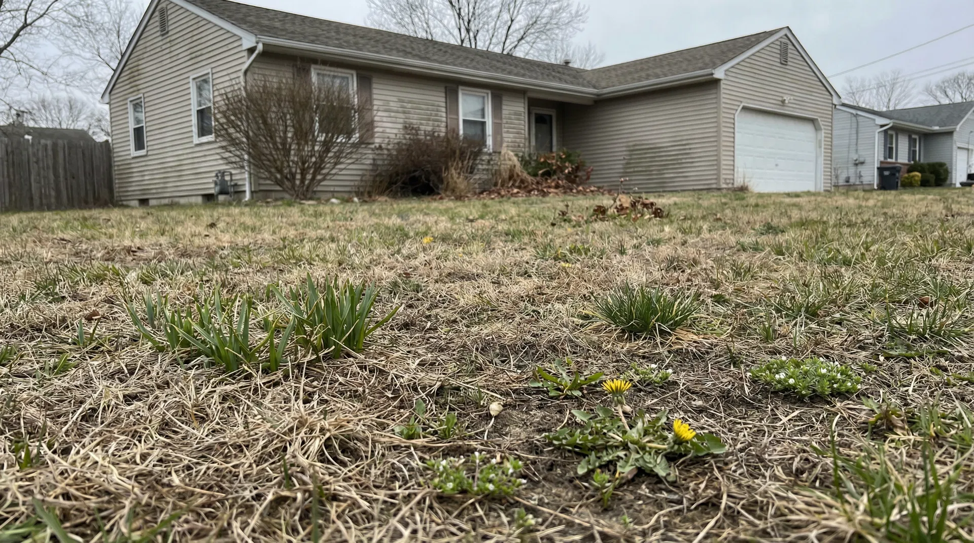 Neglected Ocean County NJ lawn before transformation by Ocean County Sod family-owned sod company