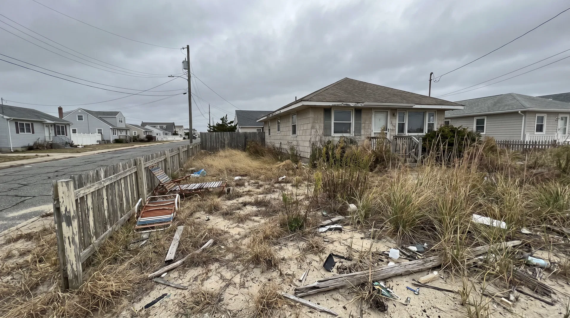 Dead sandy lawn at a Jersey Shore home before determining the best time to install sod in Ocean County NJ