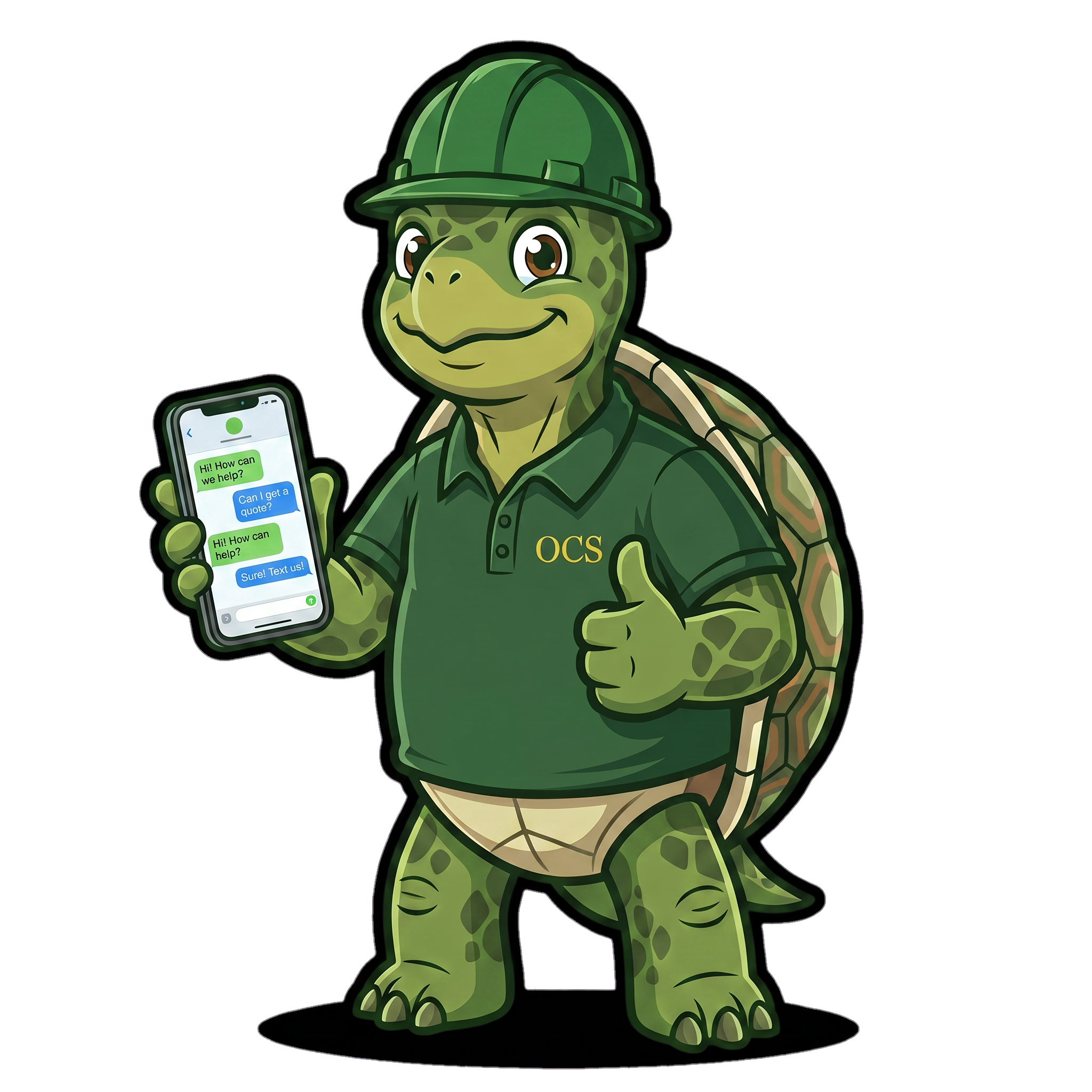 OCS Terrapin mascot holding phone