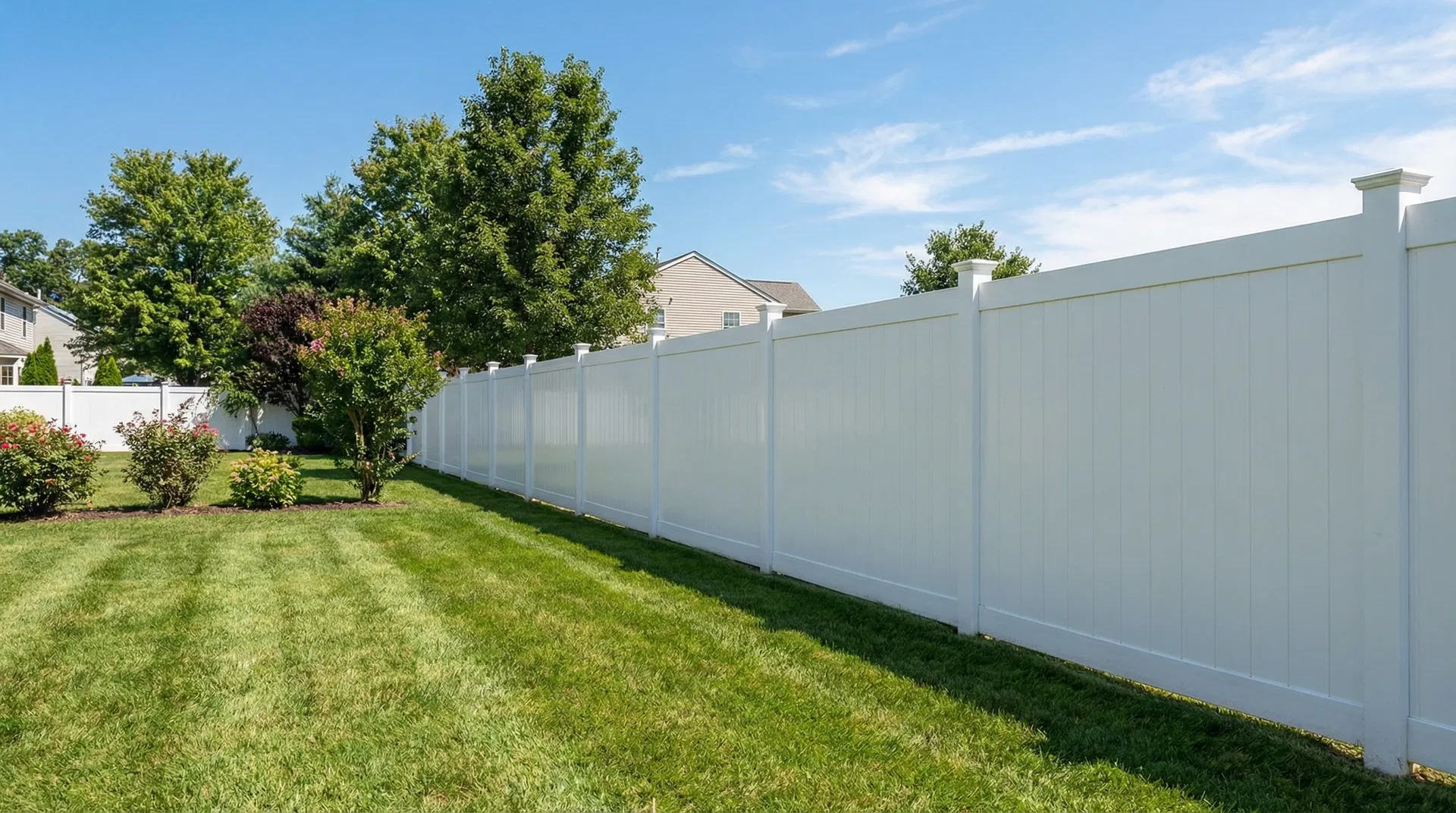 White vinyl privacy fence installed along New Jersey property line