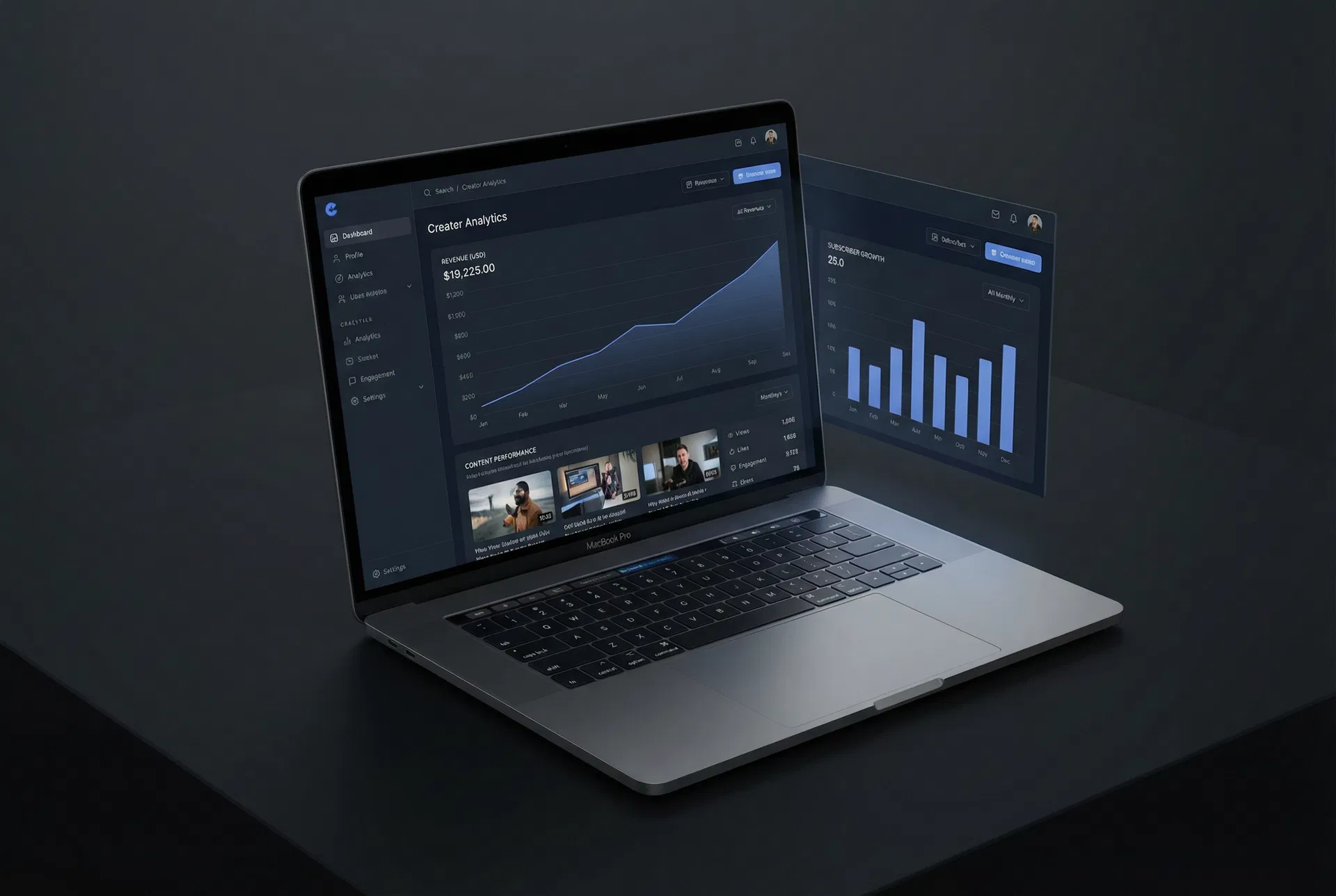 Web app dashboard for creators