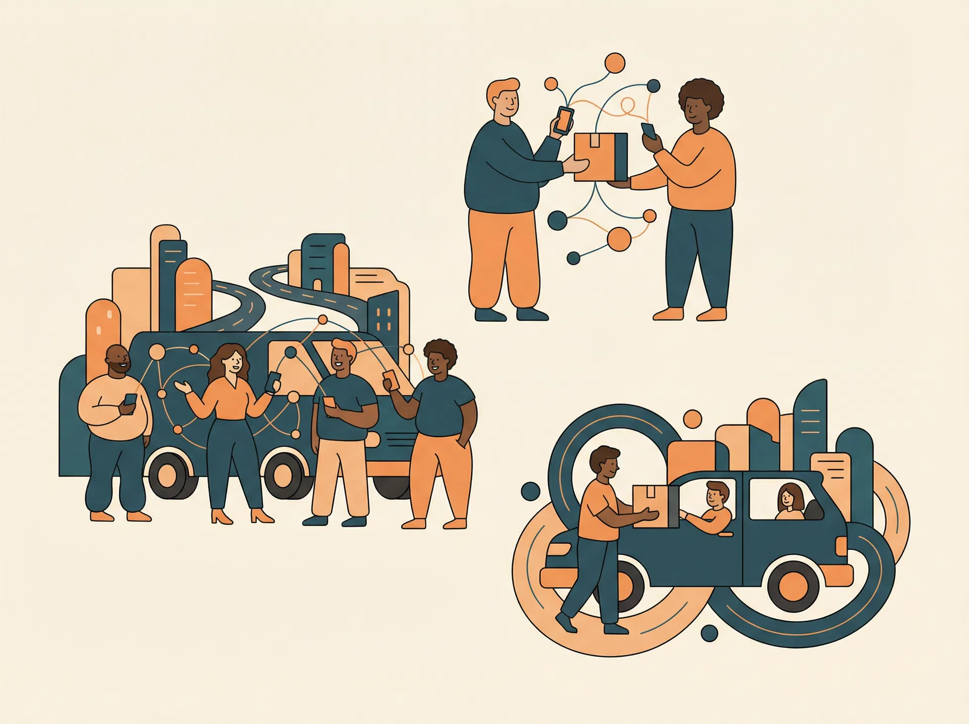 Global community sharing rides and delivering packages